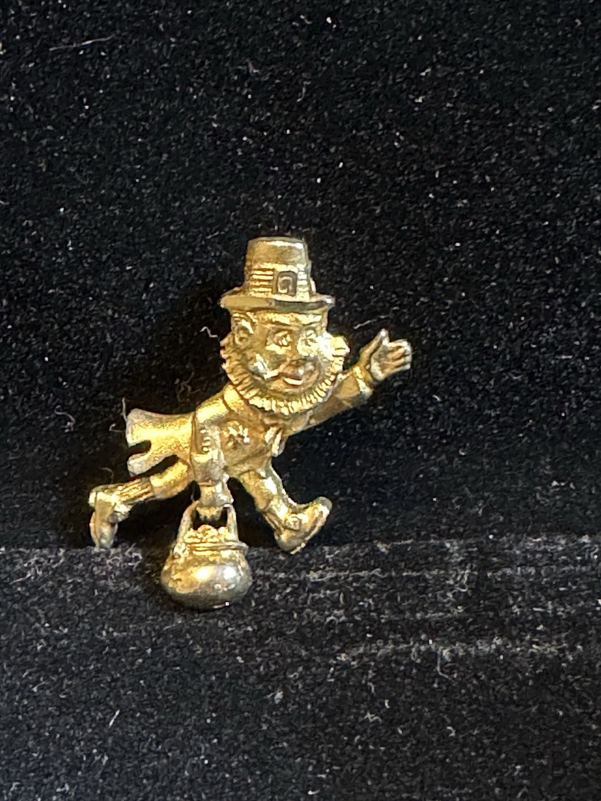 Vintage Holiday 1980’s Golden Leprechaun Pin& New Sparky Green Clover Earrings
