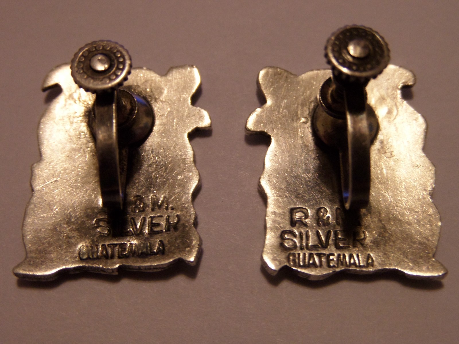 VINTAGE STERLING GUATEMALA SCREWBACK EARRINGS SIGNED R&M TESTED