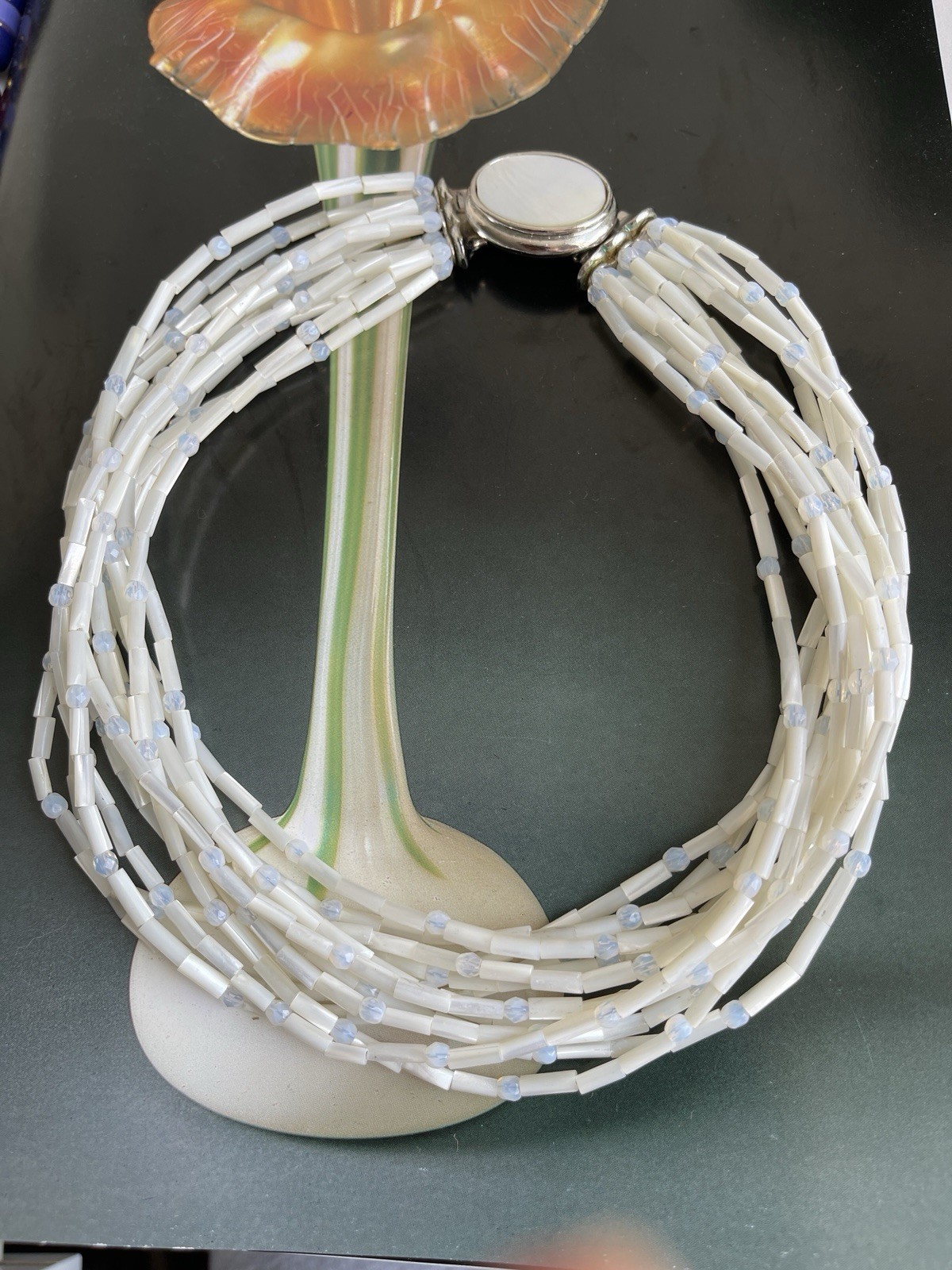 Vintage Signed Barrera Multi-strand Mother Of Pearl Necklace Beaded Statement