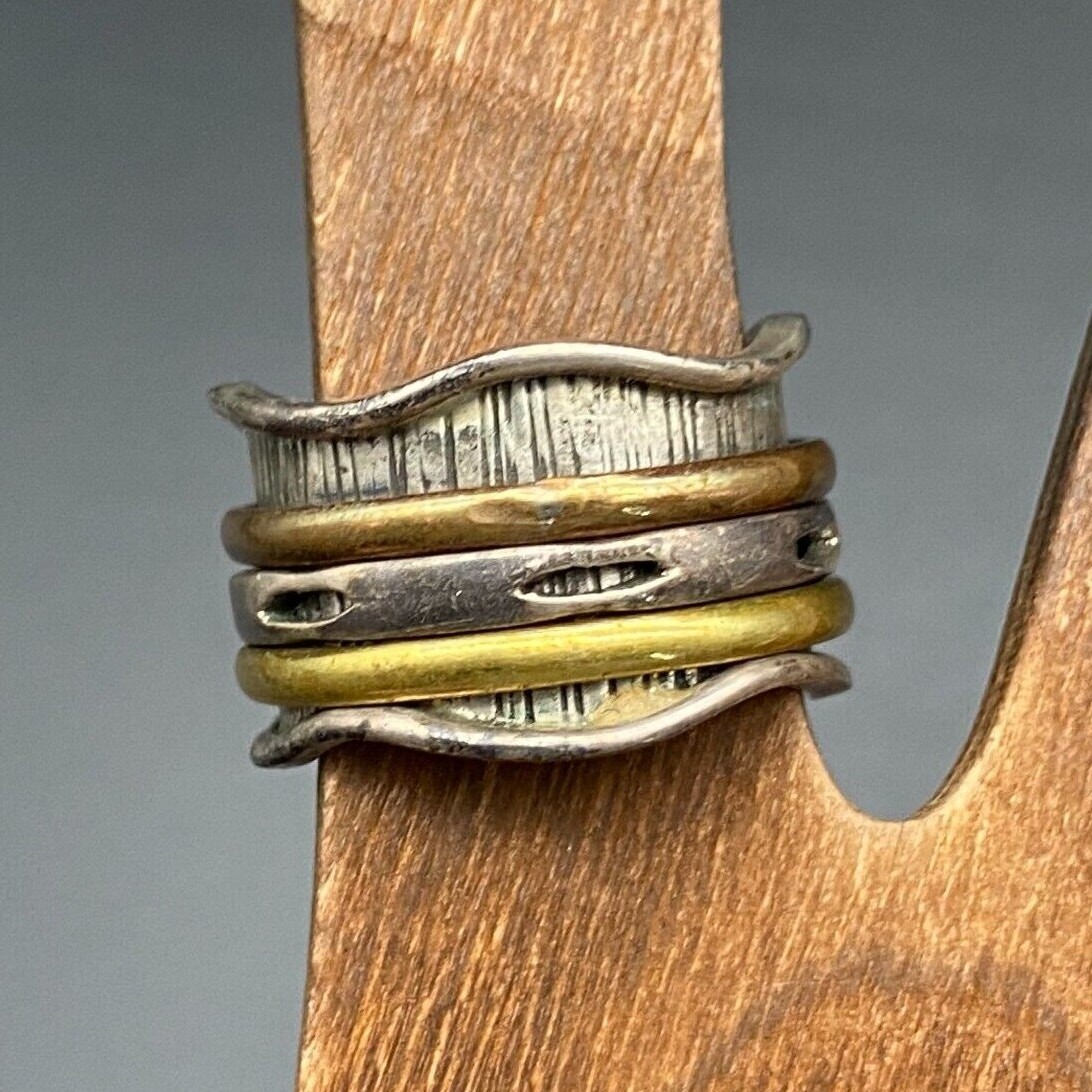 Vintage Mixed Metal Spinner Ring Sterling Silver Ring Size 7