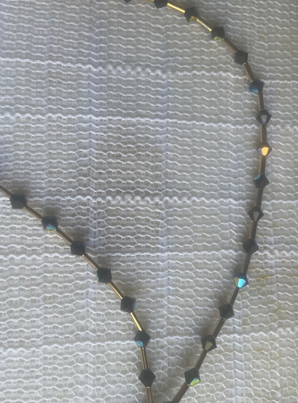 Swarovski Cyrstal 30″ Necklace 4 mm Black Aurora Borealis bicone gold bugles