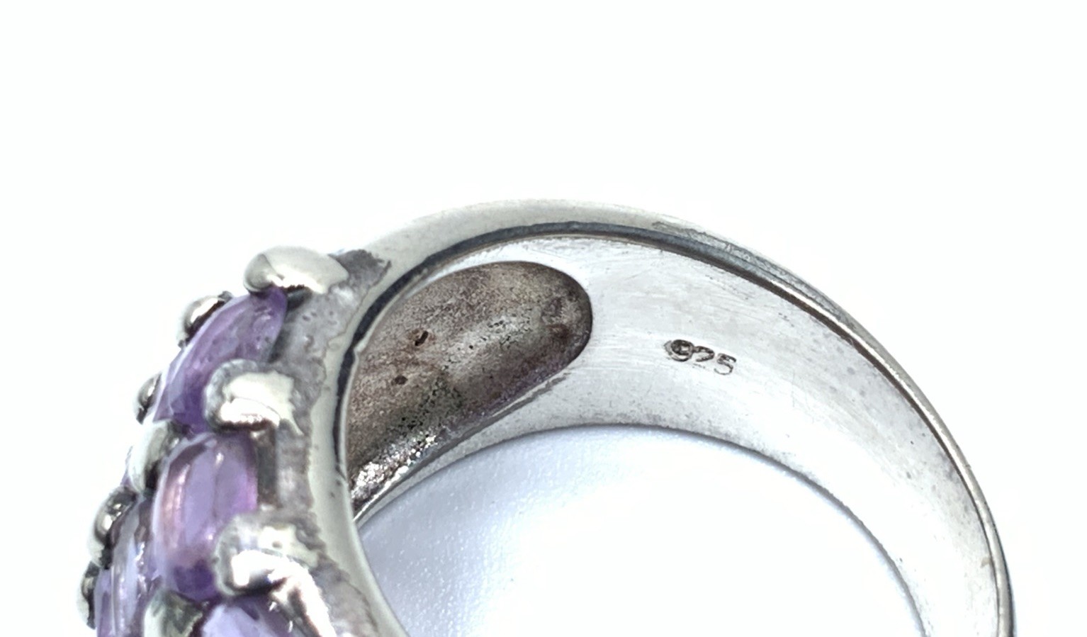 DBJ 925 Sterling Silver Rhodium Amethyst 5 Row Wide Cigar Band Ring ~ Sz. 8