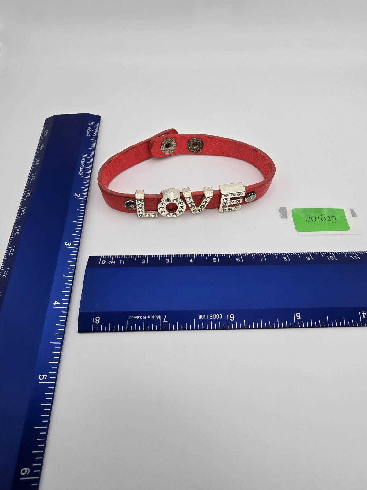 Vtg YIK FUNG Signed Red Leather & Rhinestone Slide Charm Bracelet FREE $HIPPING!
