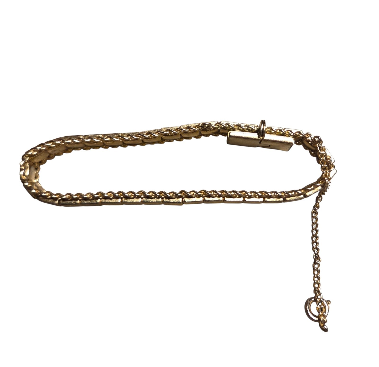Vintage Gold Tone Diamond Cut Link Bracelet Box Clasp Safety Chain Mid Century