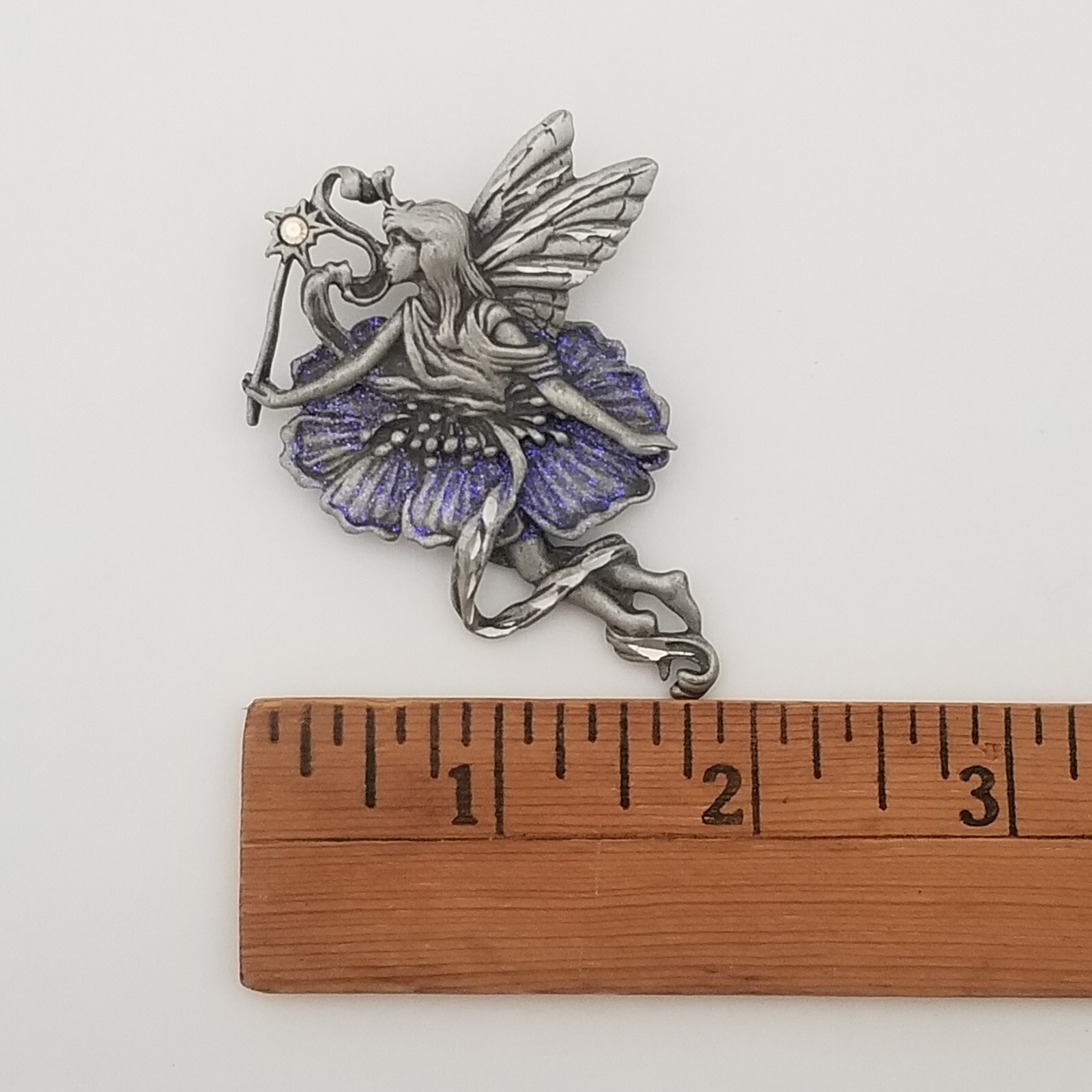 JJ Jonette Jewelry Pewter Fairy Purple Glitter Brooch Pin Fairytale Fantasy