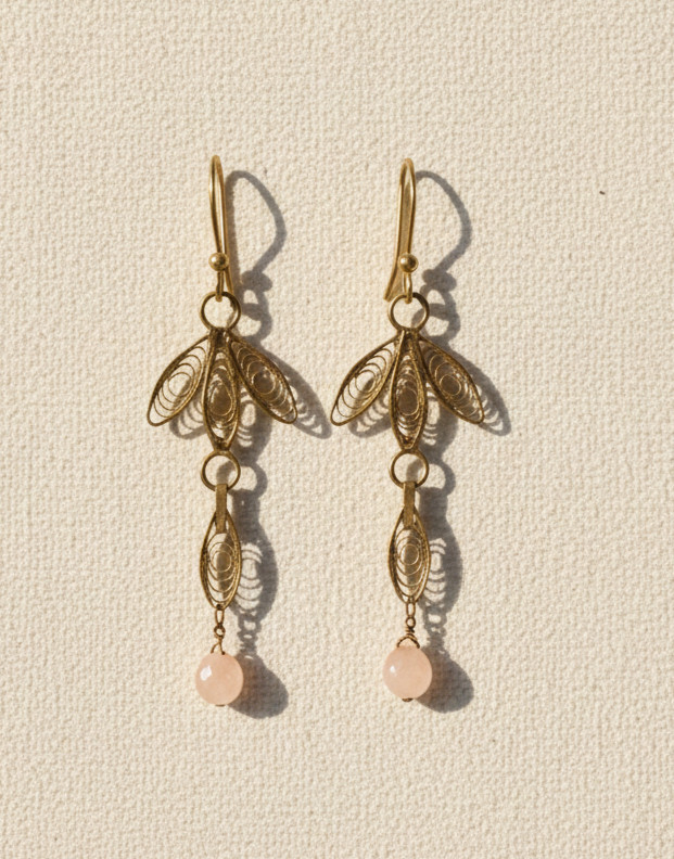 Copper Brass Filigree Aster Earrings w/ Moonstone – Roost – 2½”