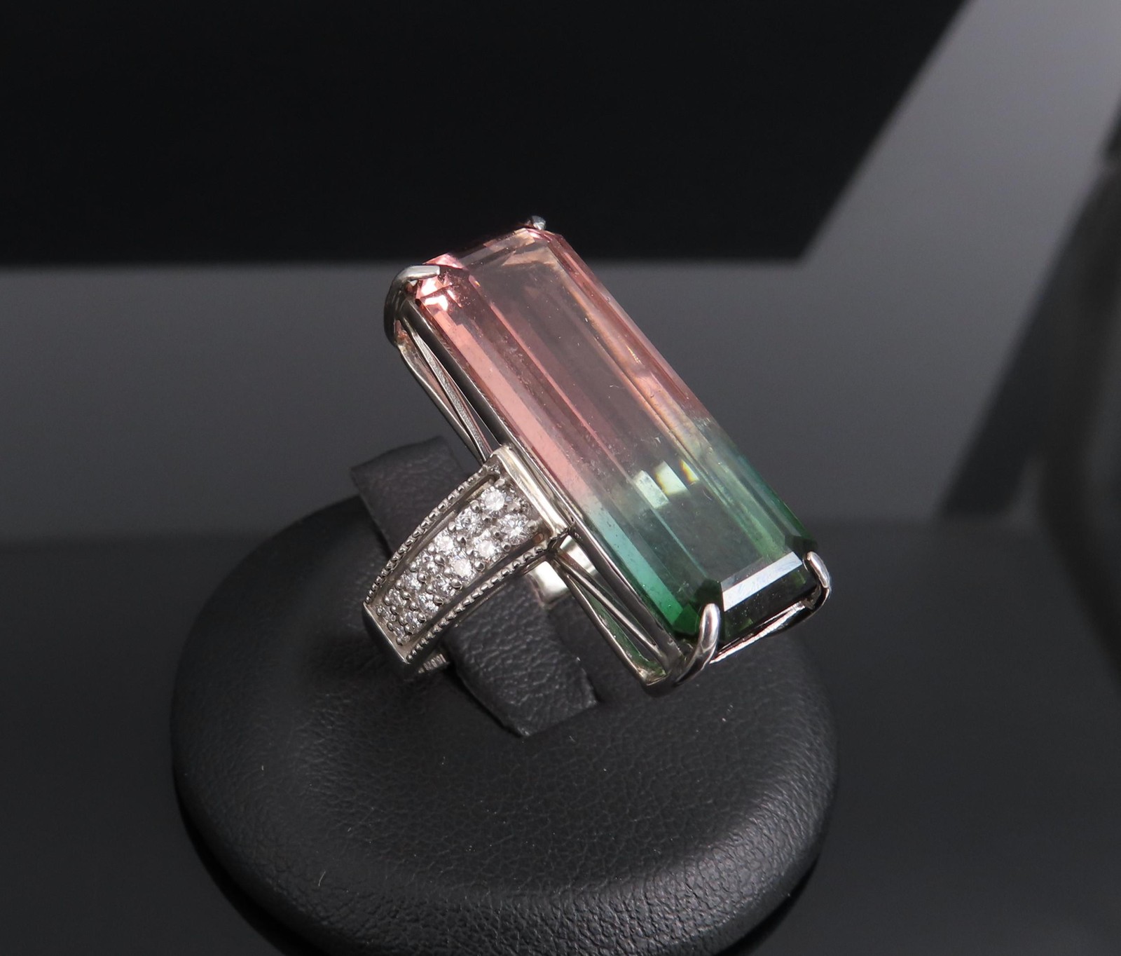 Rare 15.82ct Natural Party Color Tourmaline 0.35ct Diamond Platinum Ring, Size 7