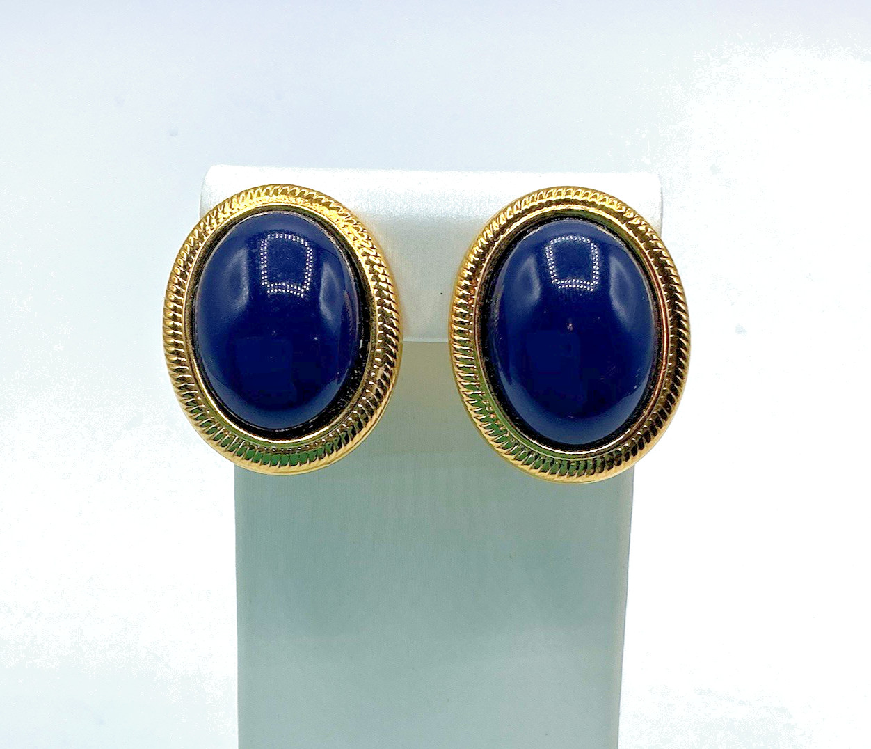 Napier Gold Tone Blue Cabochon Oval Adjustable Screw Back Clip On Earrings