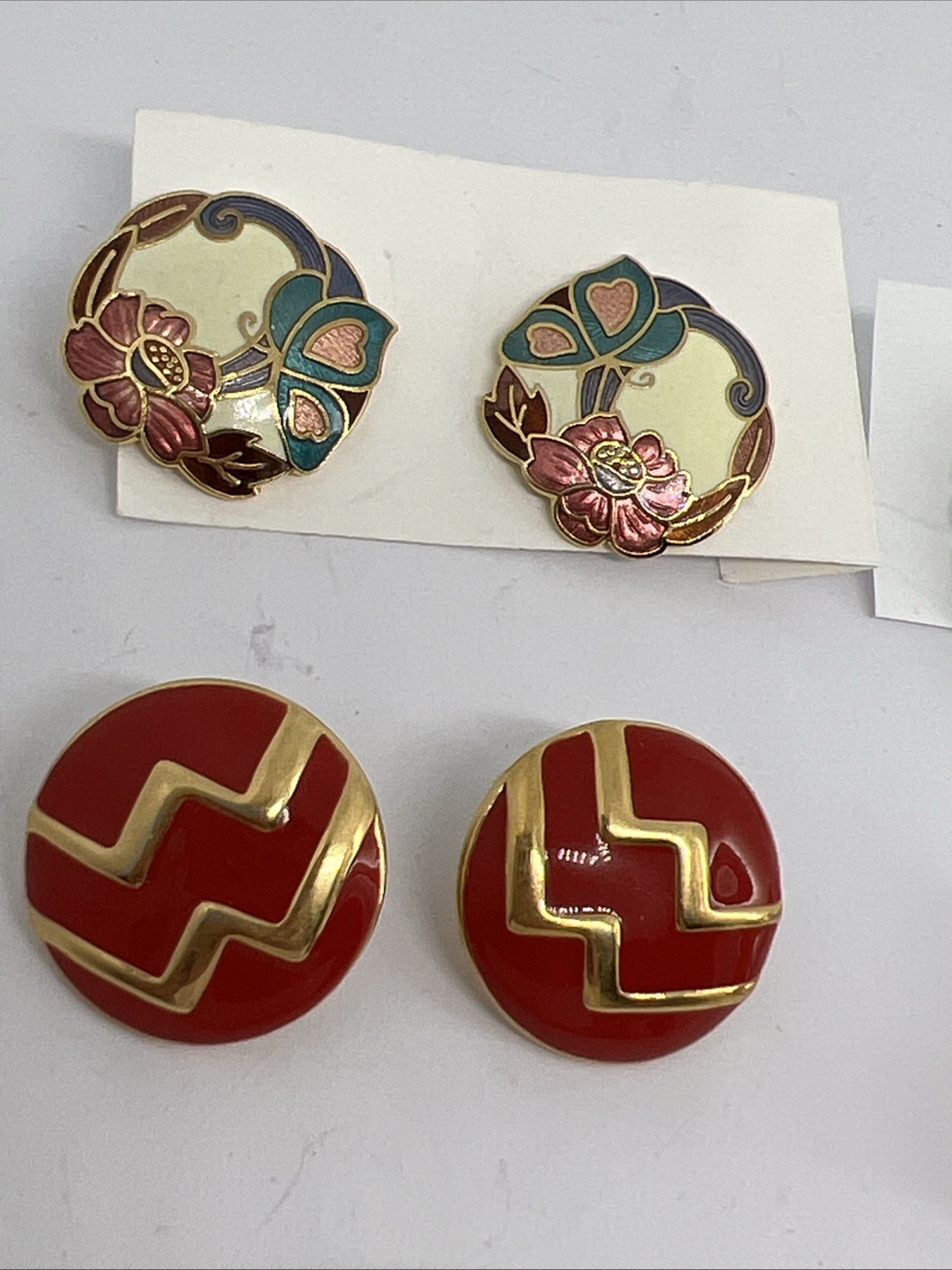 6 Vintage Goldtone Enamel Flower Butterflies Pierced Earrings Monet Avon