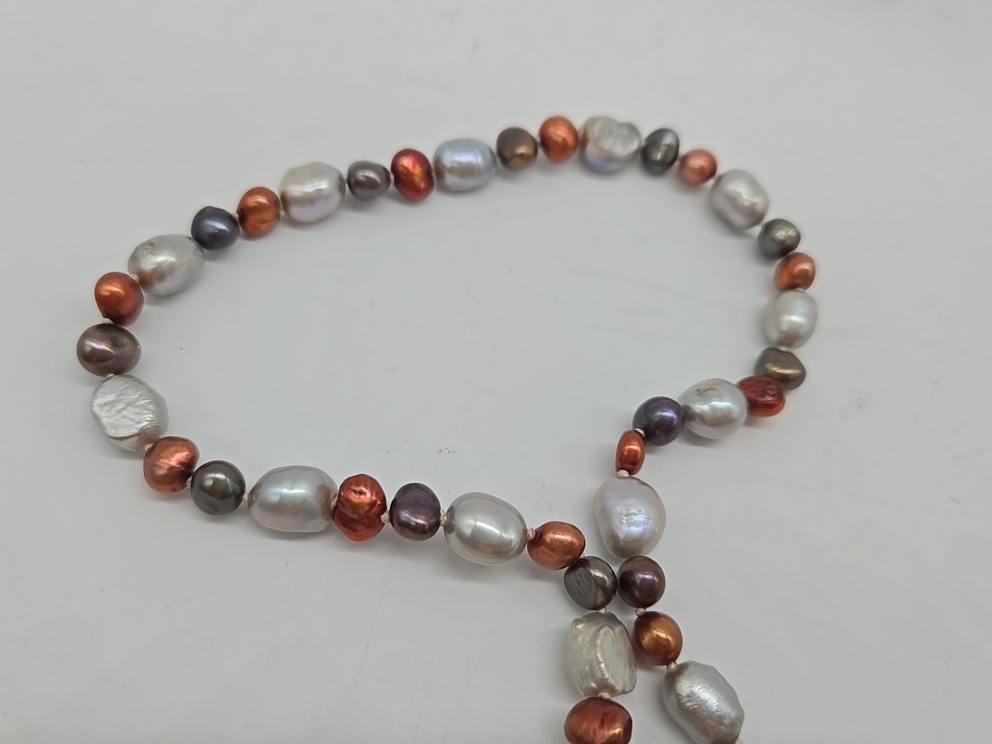 Vintage Multi Color Baroque Pearl Iridescent Shiny Statement Necklace Long 28”
