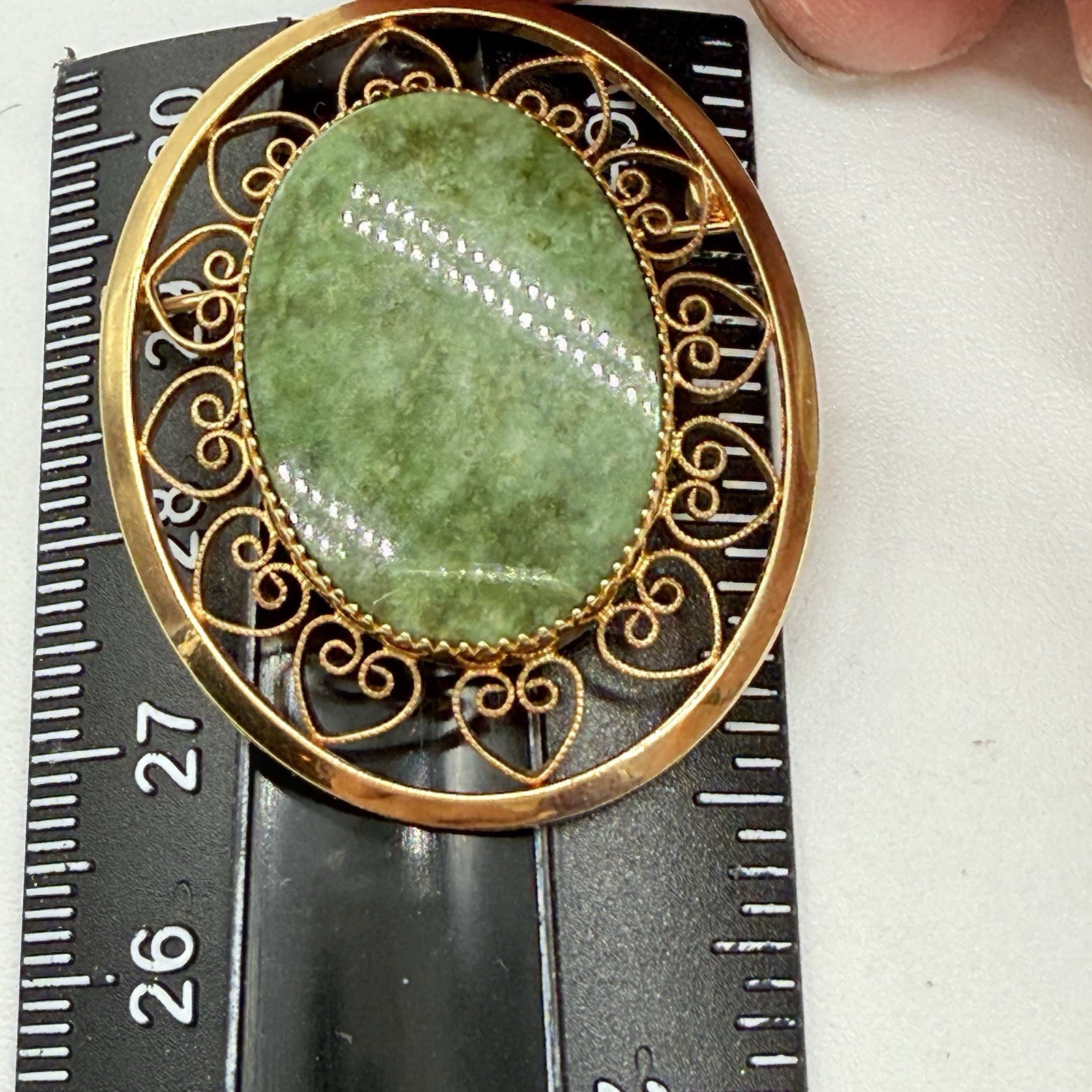 Vintage 1/20 12K GF Yellow Gold Filled Moss Agate Brooch 1 1/4” x 1 1/2”