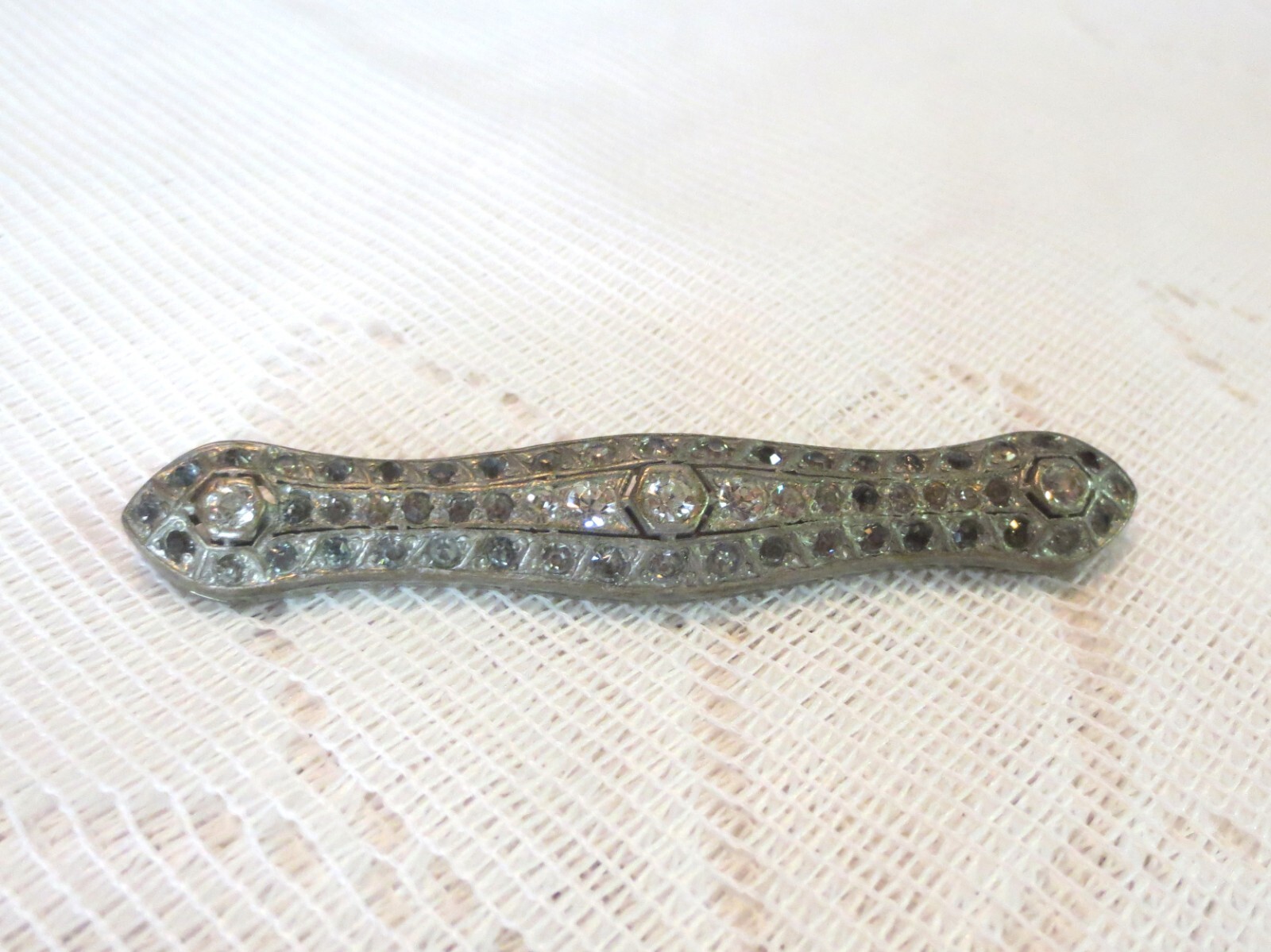 RHINESTONE BROOCH 1910’s EDWARDIAN with 57 Stones Antique Silverite 13 FISHSON