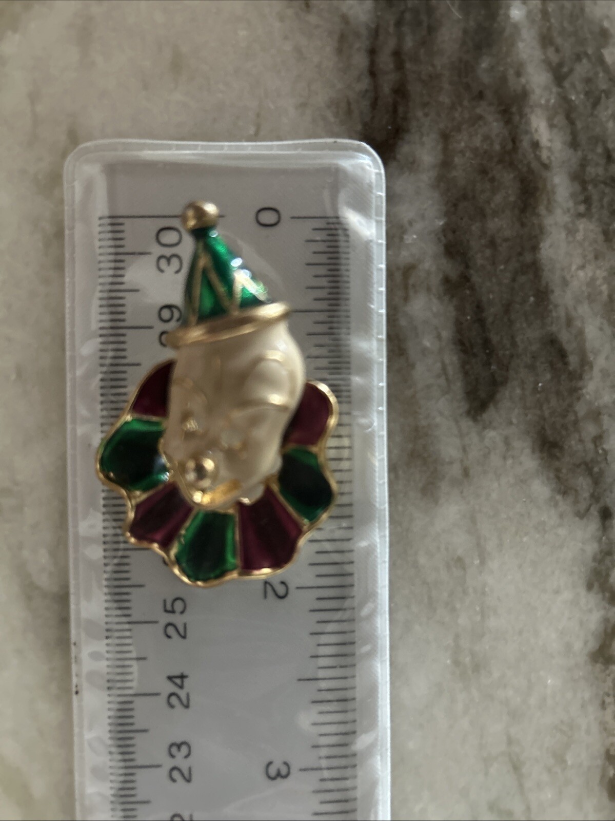 Vtg Enamel Circus Clown Face Pin Brooch Mardi Gras Purple Green White Gold Tone