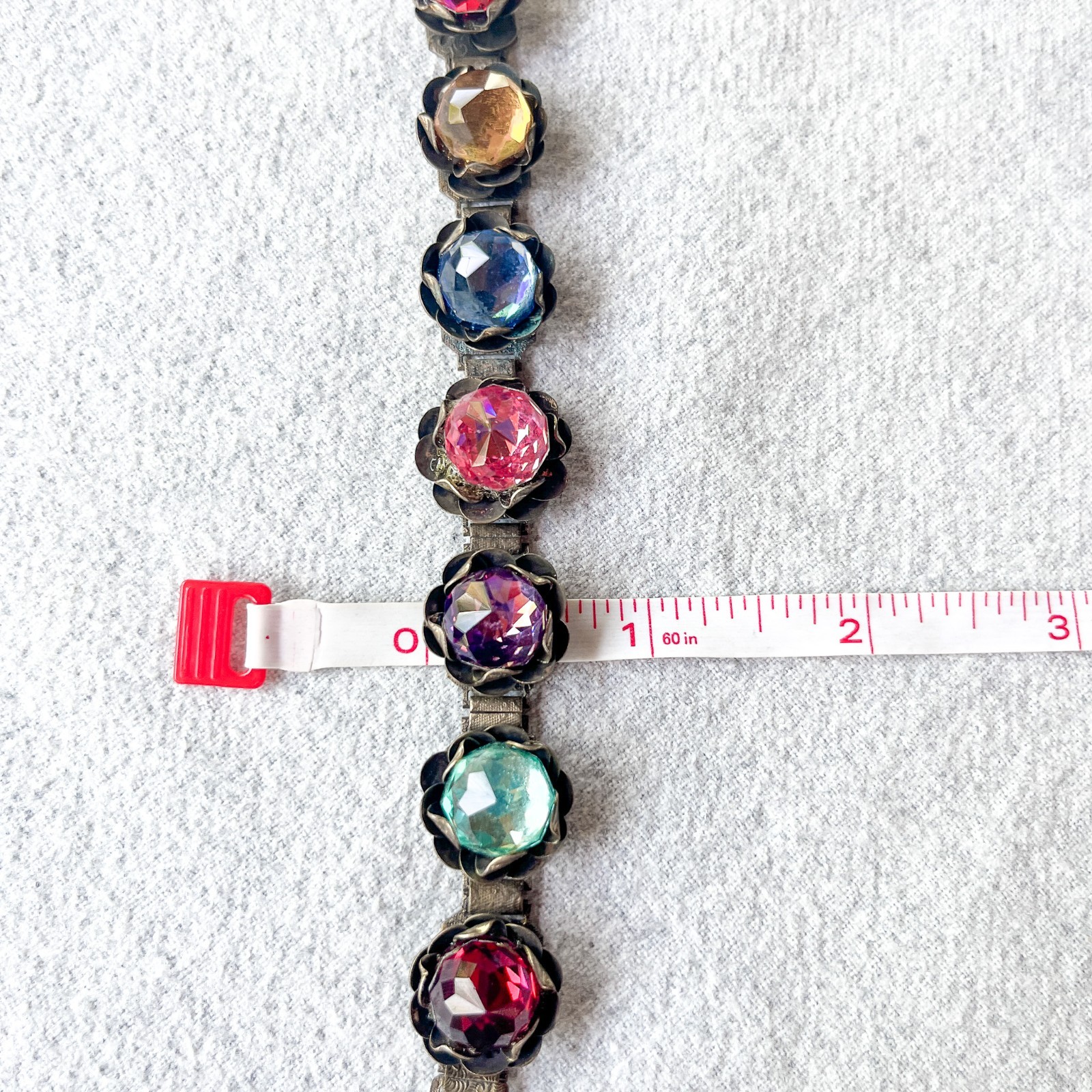 Vintage Art Glass Rainbow Bracelet Faceted Crystal Floral Brass Tone Czech Style