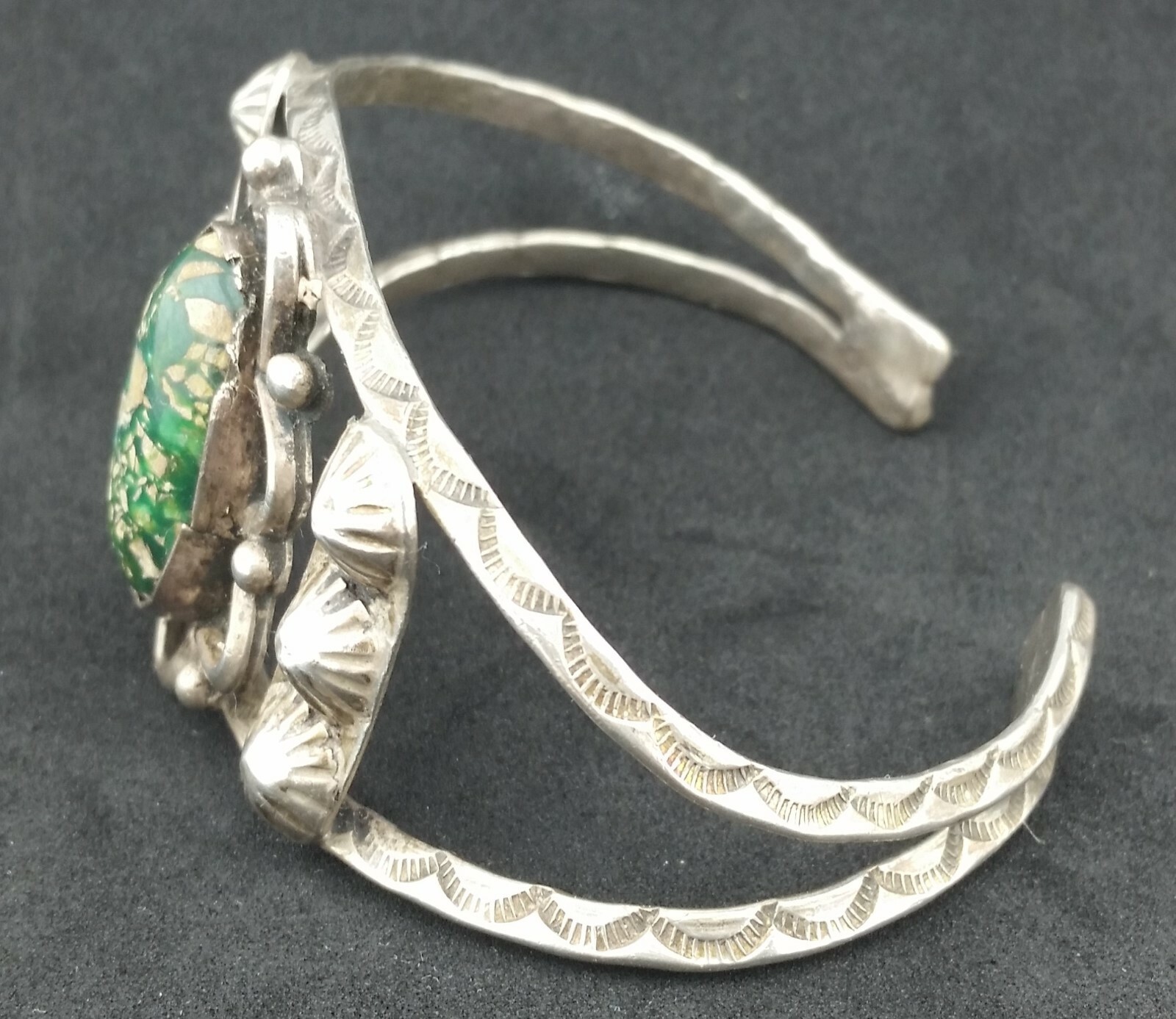 Vtg Damele Turquoise Sterling Silver Cuff Concho Bracelet Circa 1920s Sand Cast