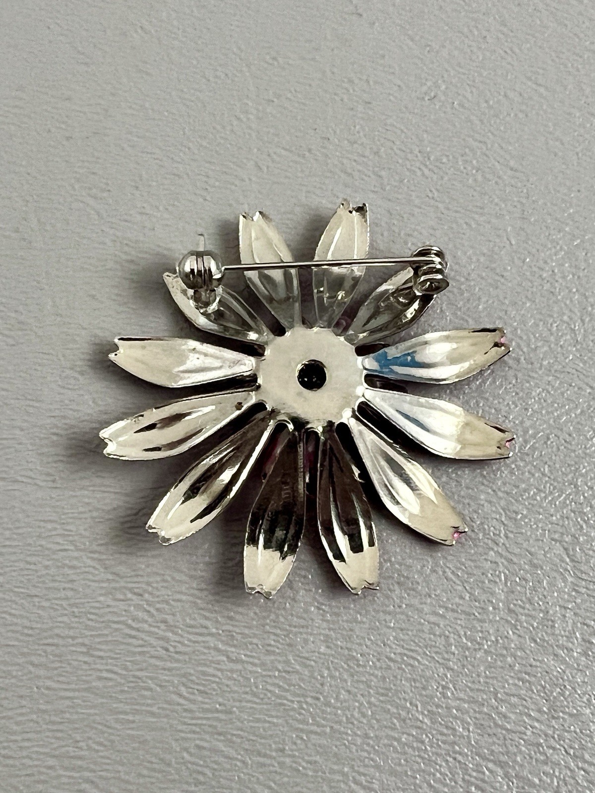 Vintage Pink Enamel Flower Brooch Rhinestone Daisy Floral Statement Pin Retro