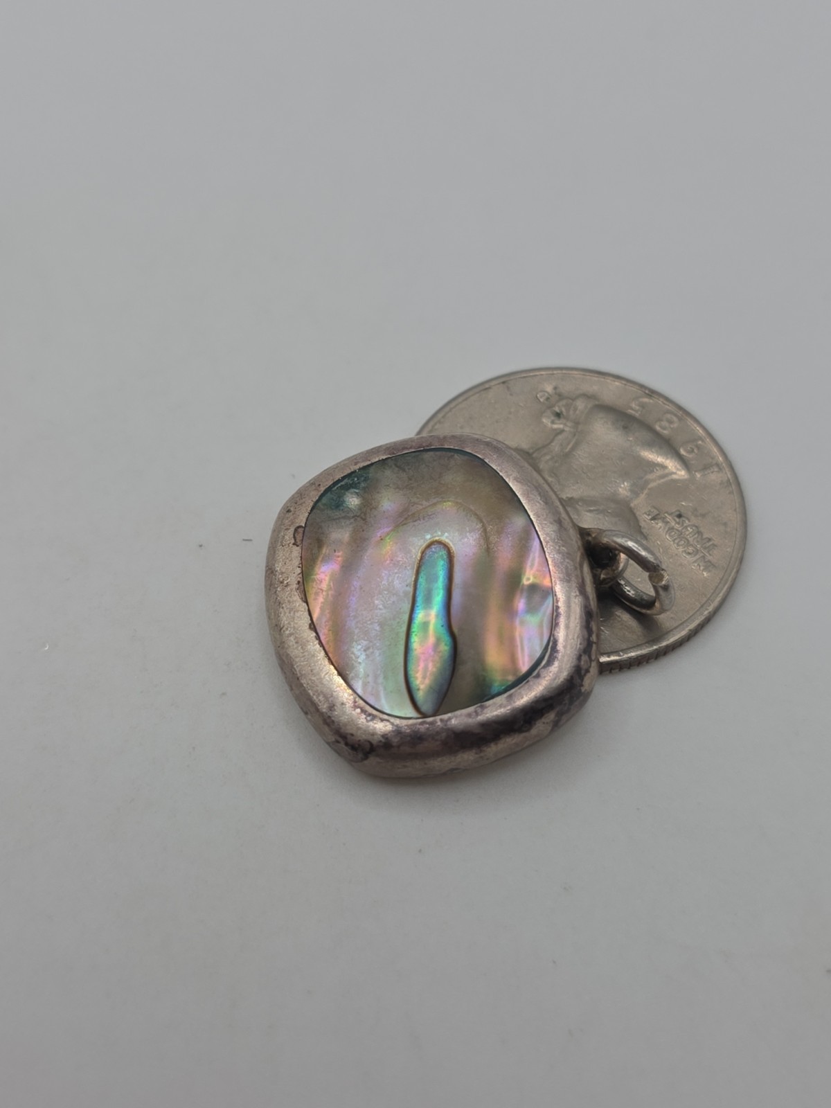 Vintage Sterling Silver 925 ATI Mexico Square Abalone Pendant Charm 8g