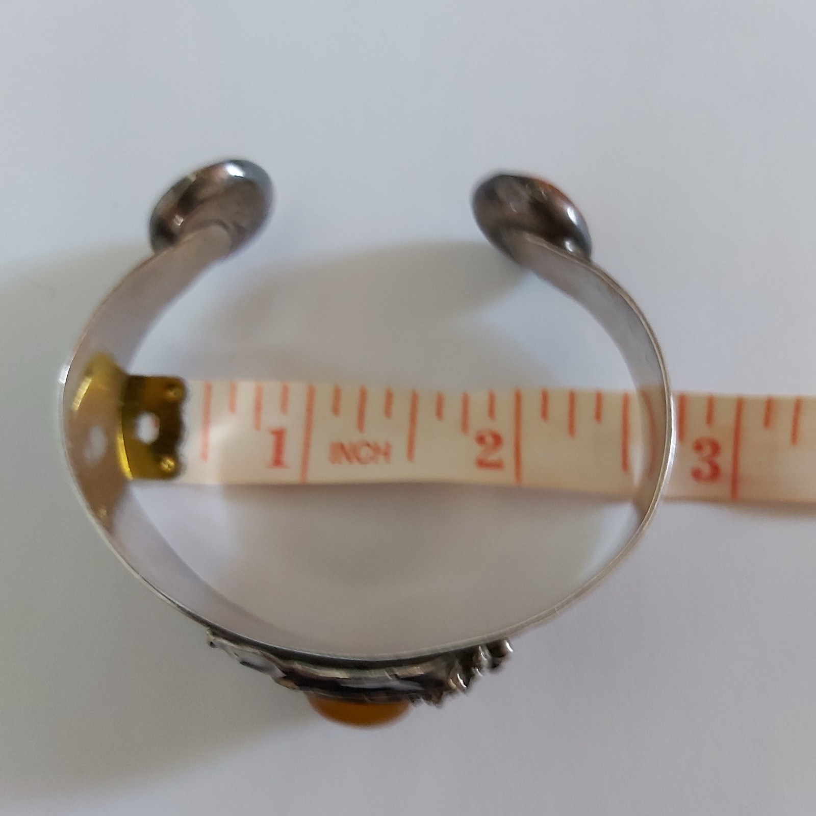 Antique Art Deco Sterling Silver Cuff Bracelet Original Design 3 Amber Inserts