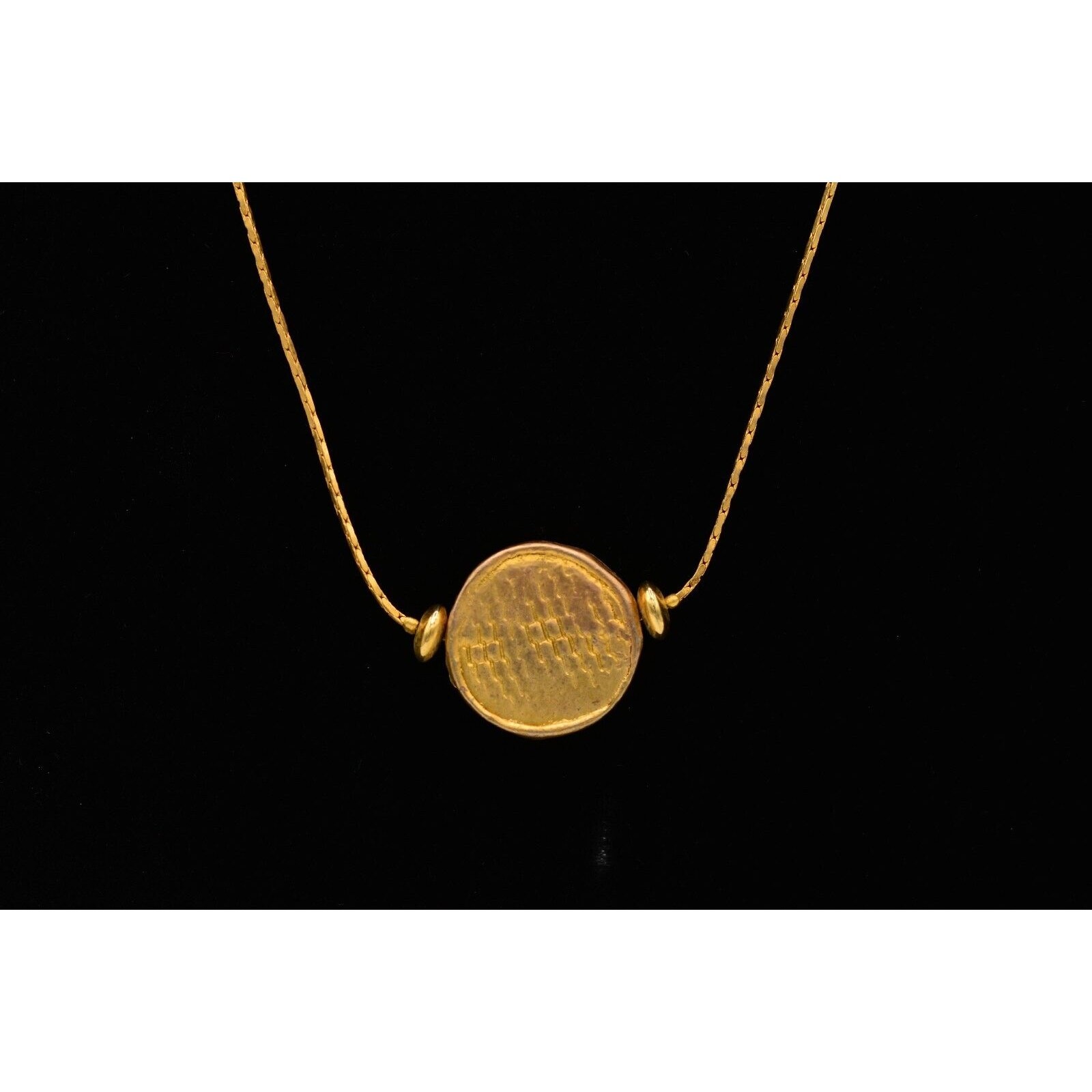 Vintage Station Chain Necklace Antiqued Brushed Gold Coin Linked Heavy 80s Bin3C