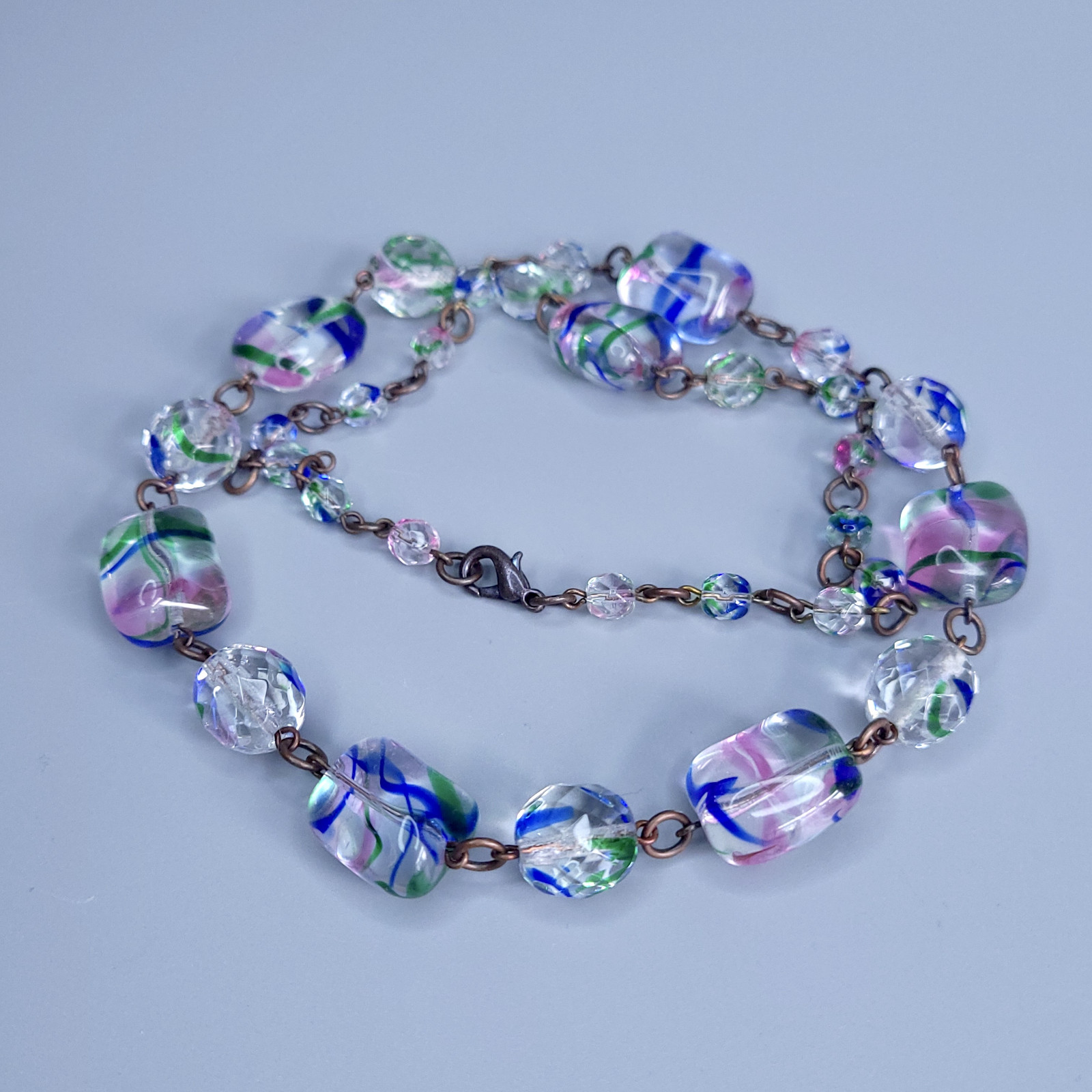 Iris Glass Necklace 22” Multicolor Czech Vintage Beads Art Glass