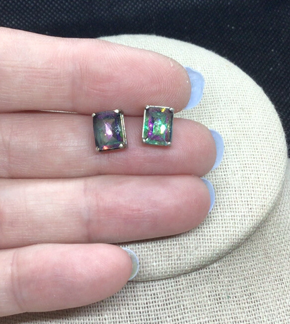 Vintage Sterling Slver 925 Mystic Topaz Stud Earrings X351