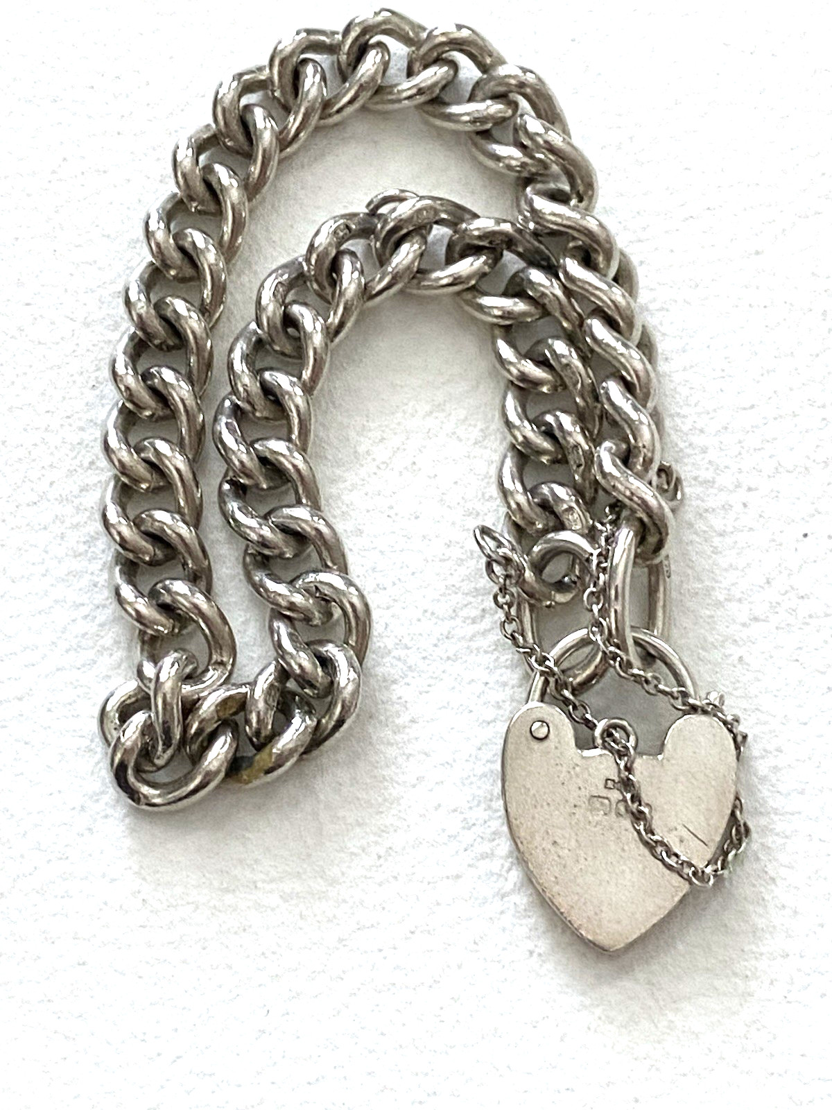Antique England Sterling Silver Charm Bracelet Heart Lock