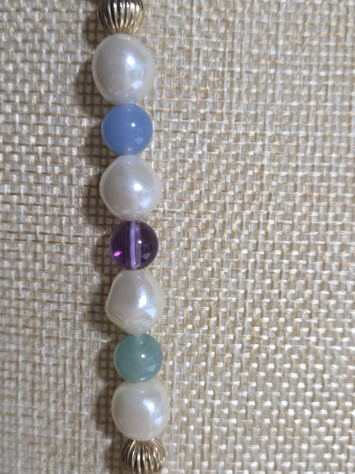 34″ Opera Faux Pearl Blue Green Purple Bead Gold Tone Necklace Barrel Clasp