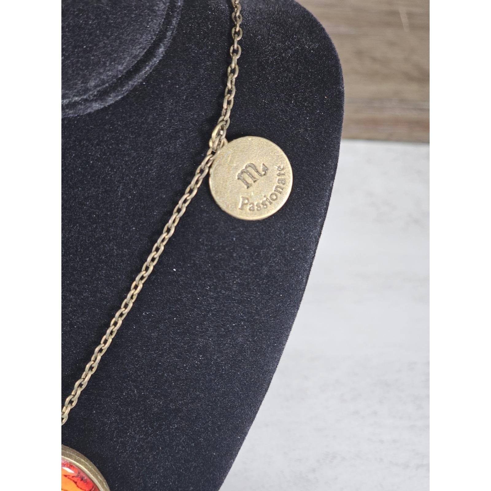 Vintage Scorpio Zodiac Necklace Orange Scorpion Cabochon Gold Tone
