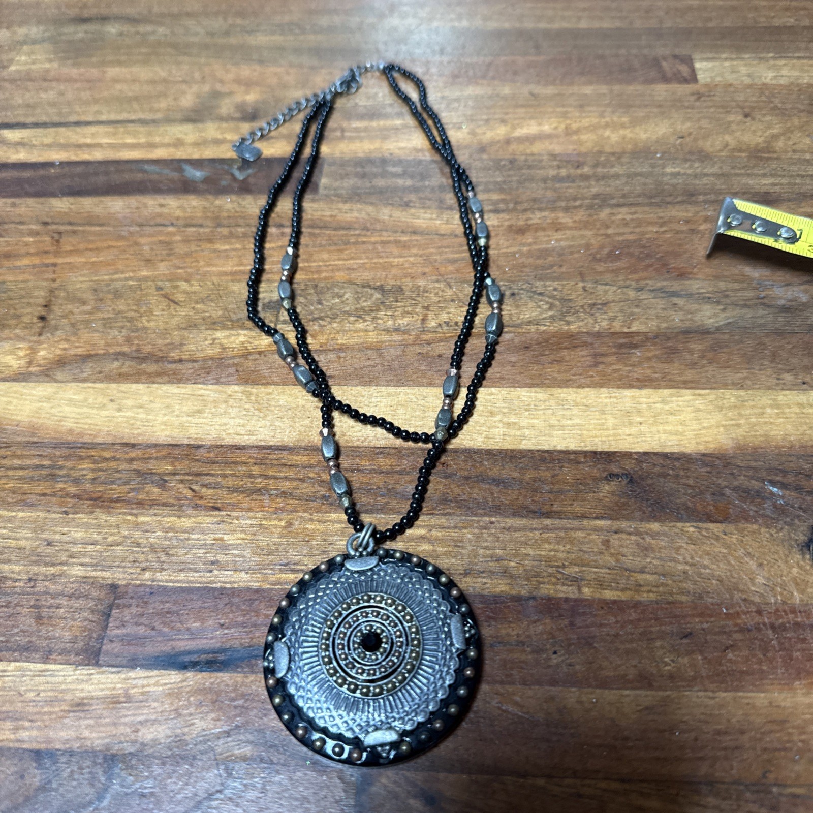 VTG You & i Black and Wolverine Necklace With Copper tone Beads. 16” & 3” Exten