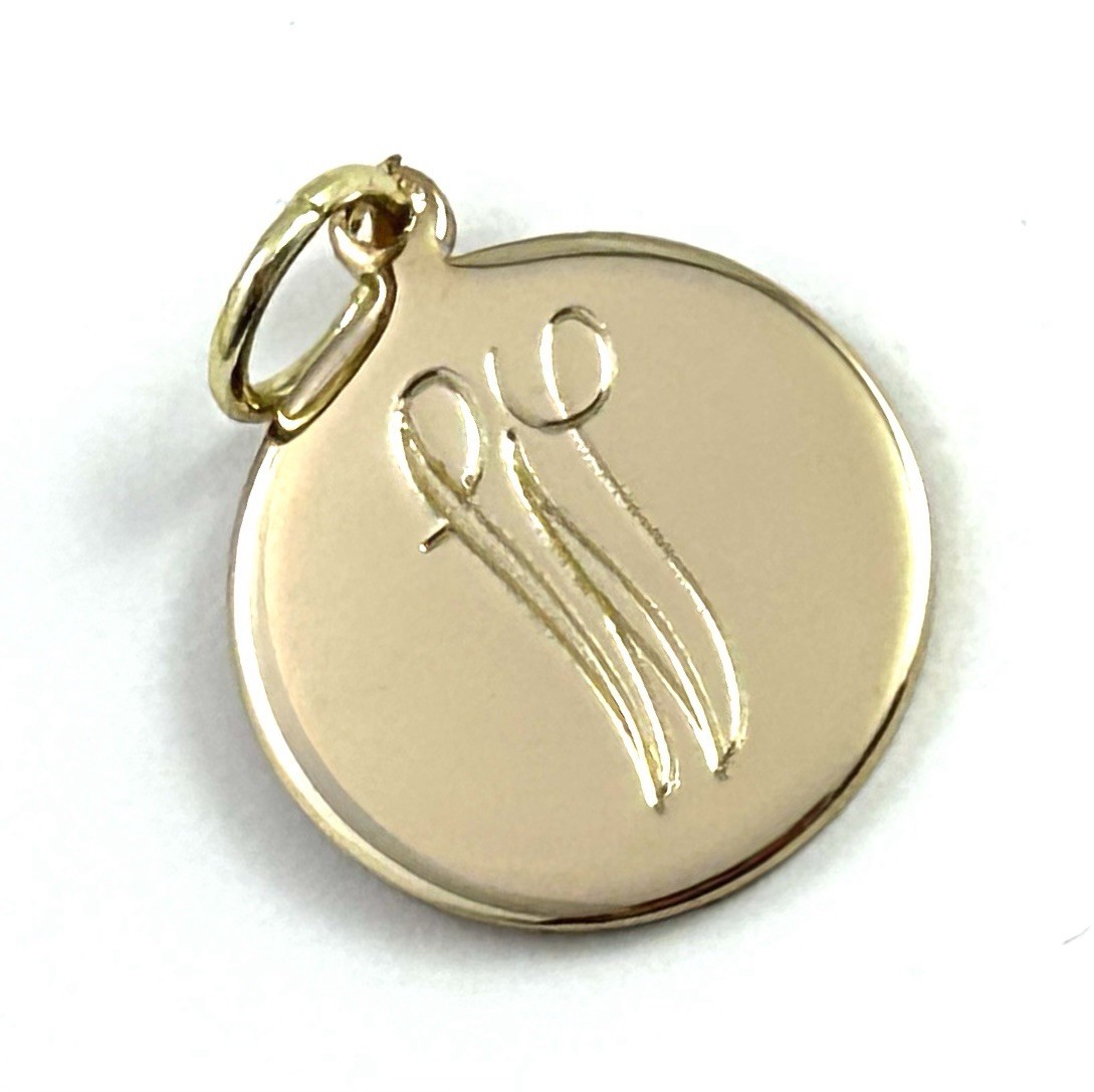 Vintage Initial W Charm Dainty Pendant Etched Gold Plated Metal Vintage Jewelry