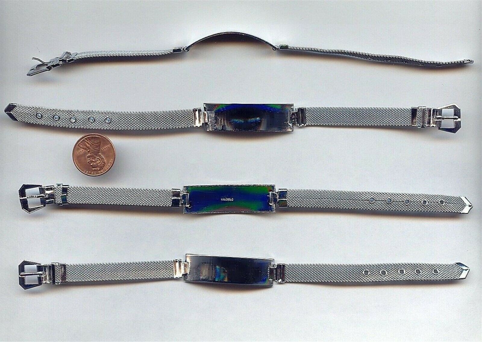 VINTAGE SILVER MESH CHAIN ADJUSTABLE BUCKLE CLASP ENGRAVABLE ID BRACELET L430