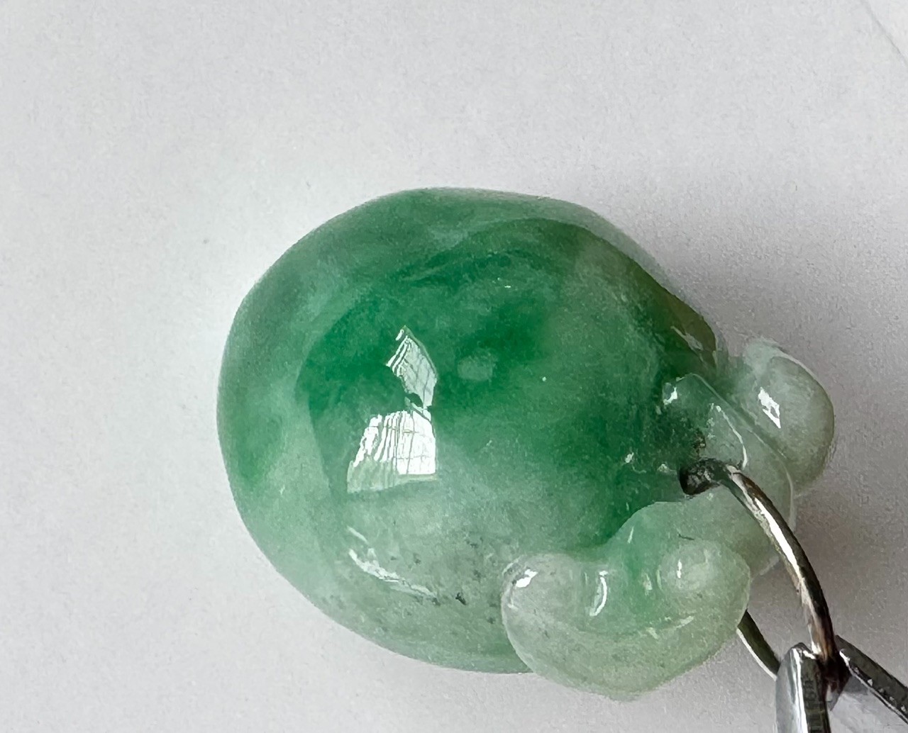 Vintage Hand-Carved Green Jadeite Jade Peach Pendant