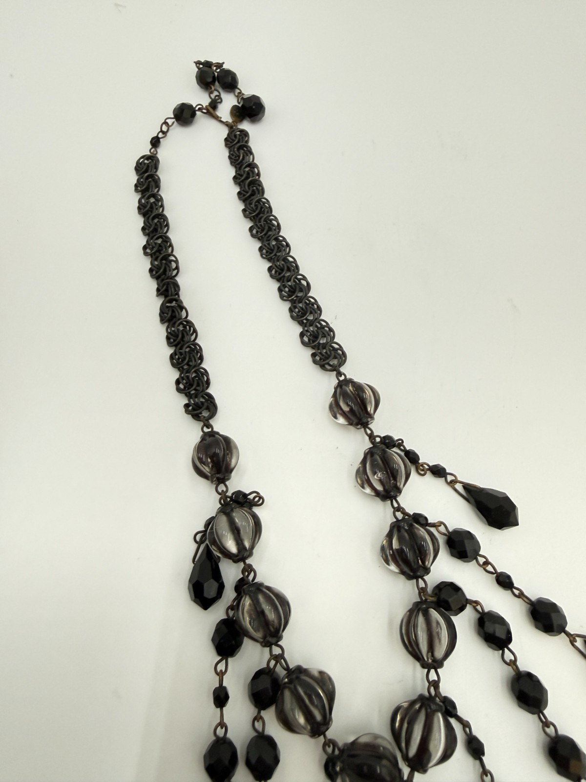 LAURA VOGEL NEW YORK Necklace Black & Clear Fringe Choker