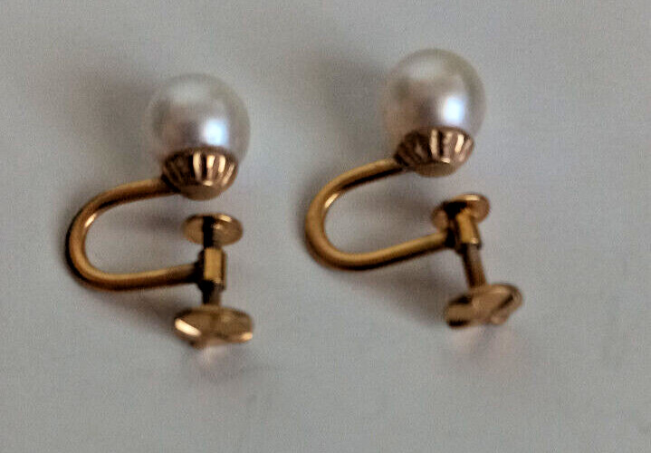 Gold Filled 3-4mm White Genuine Pearl Earrings Signed Vintage Jewelry #39