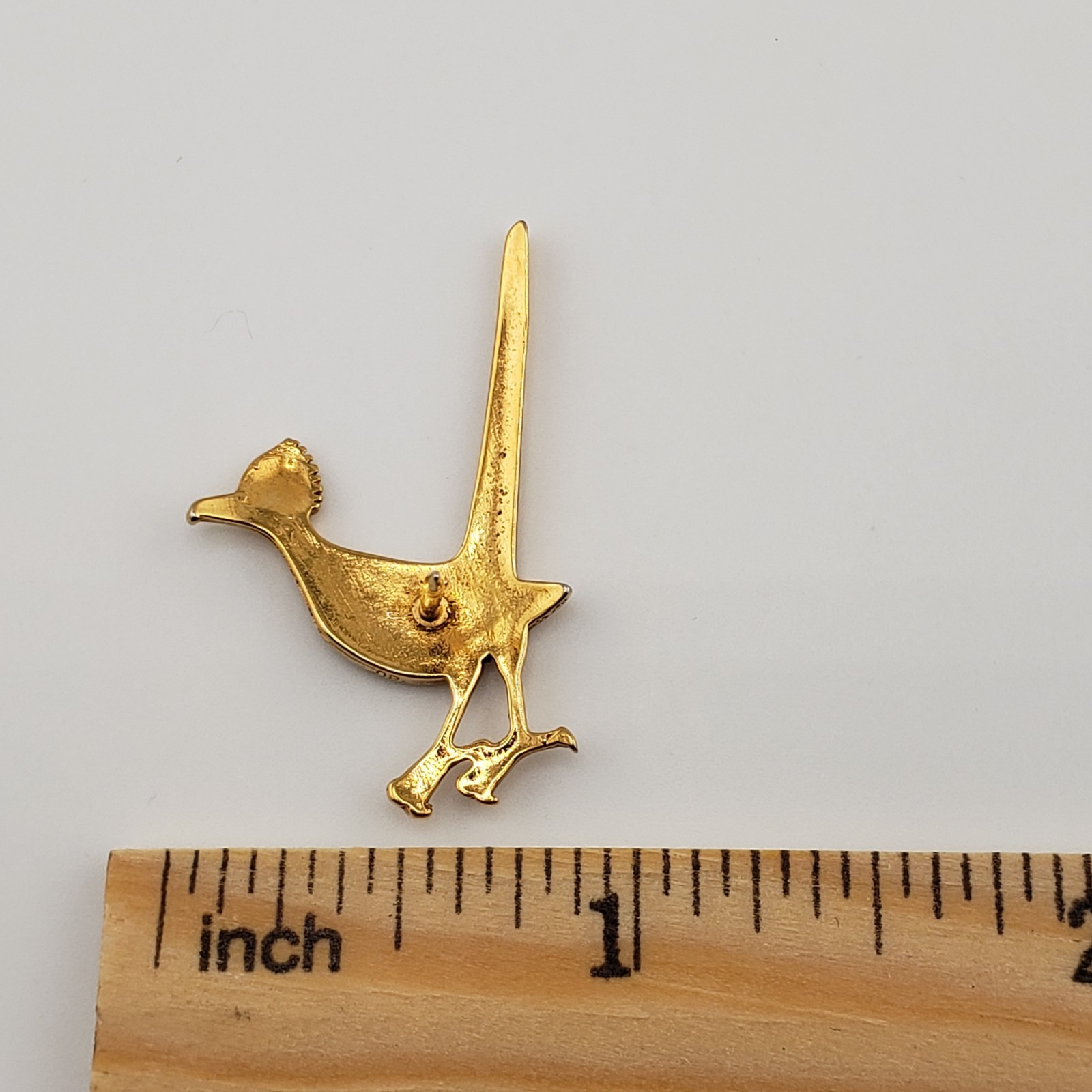 Vintage Roadrunner Pin Gold Tone Turquoise Chip Inlay Tie Lapel Boho Southwest