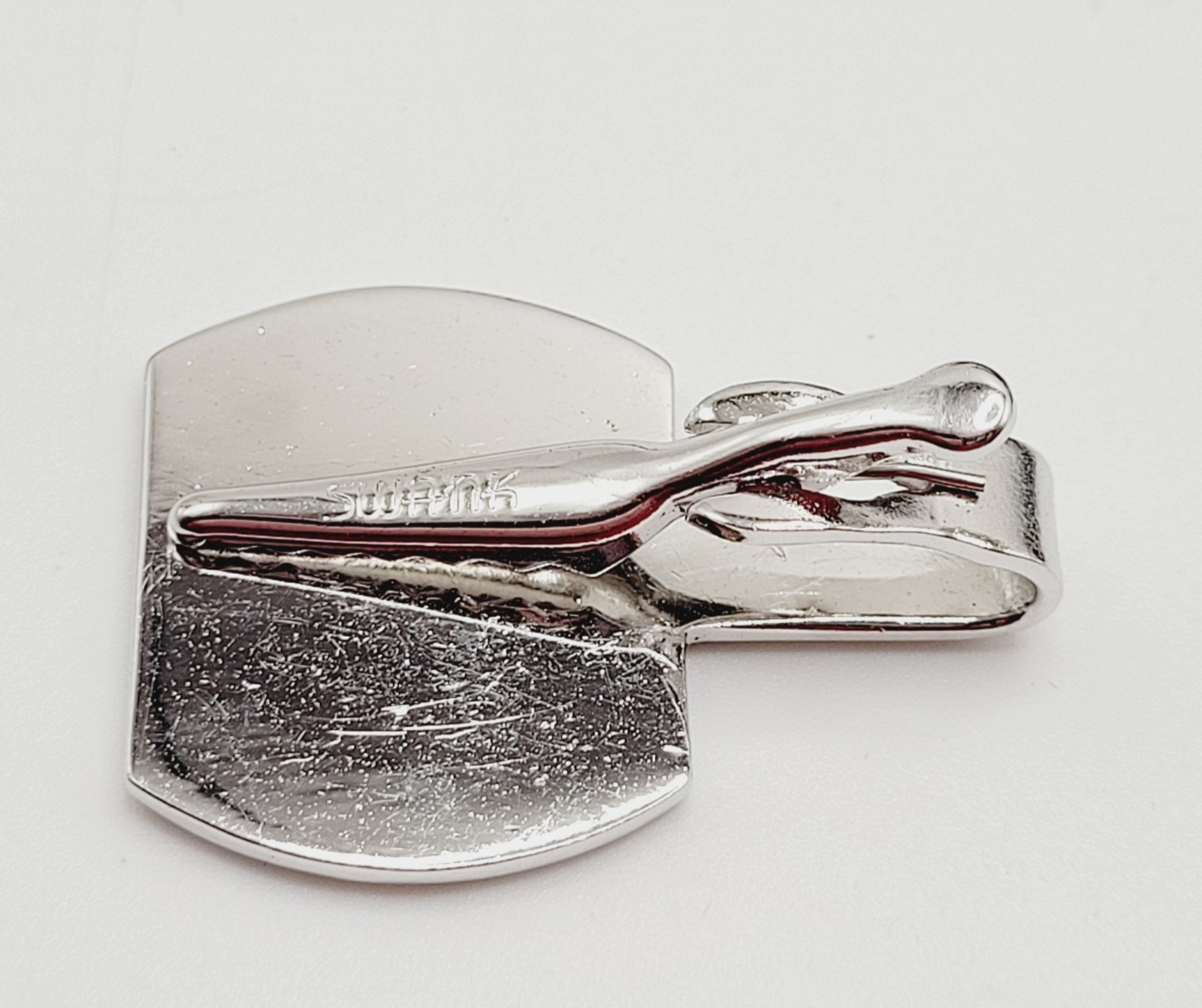 G Letter Old English Script Silver Tone Black Enamel SWANK Tie Clip Clasp
