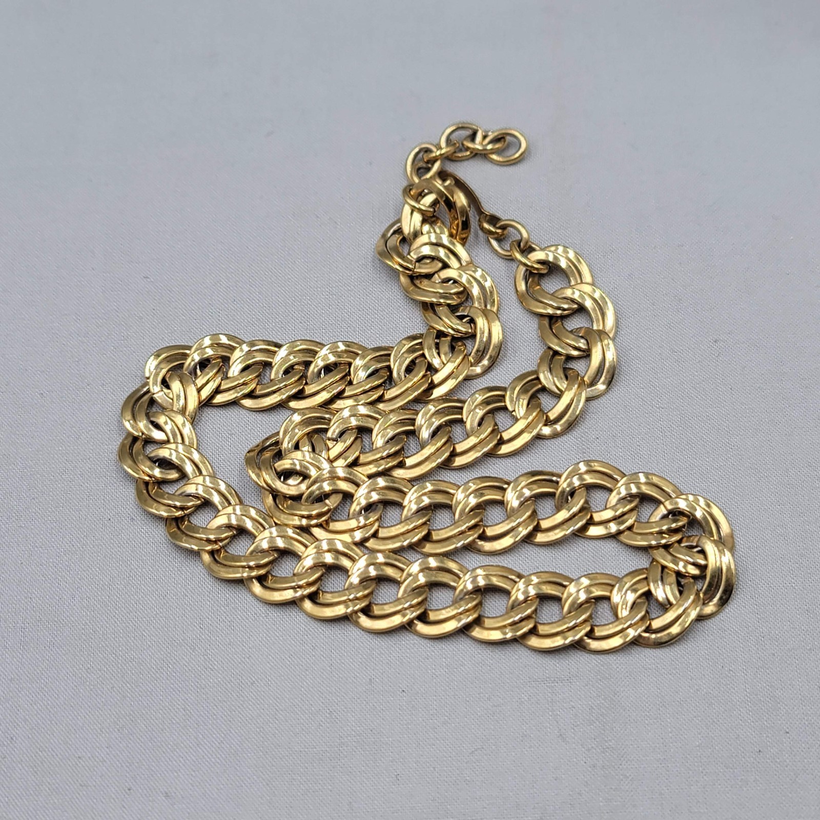Vintage Double Link Chain Collar Necklace Gold Plated 18″