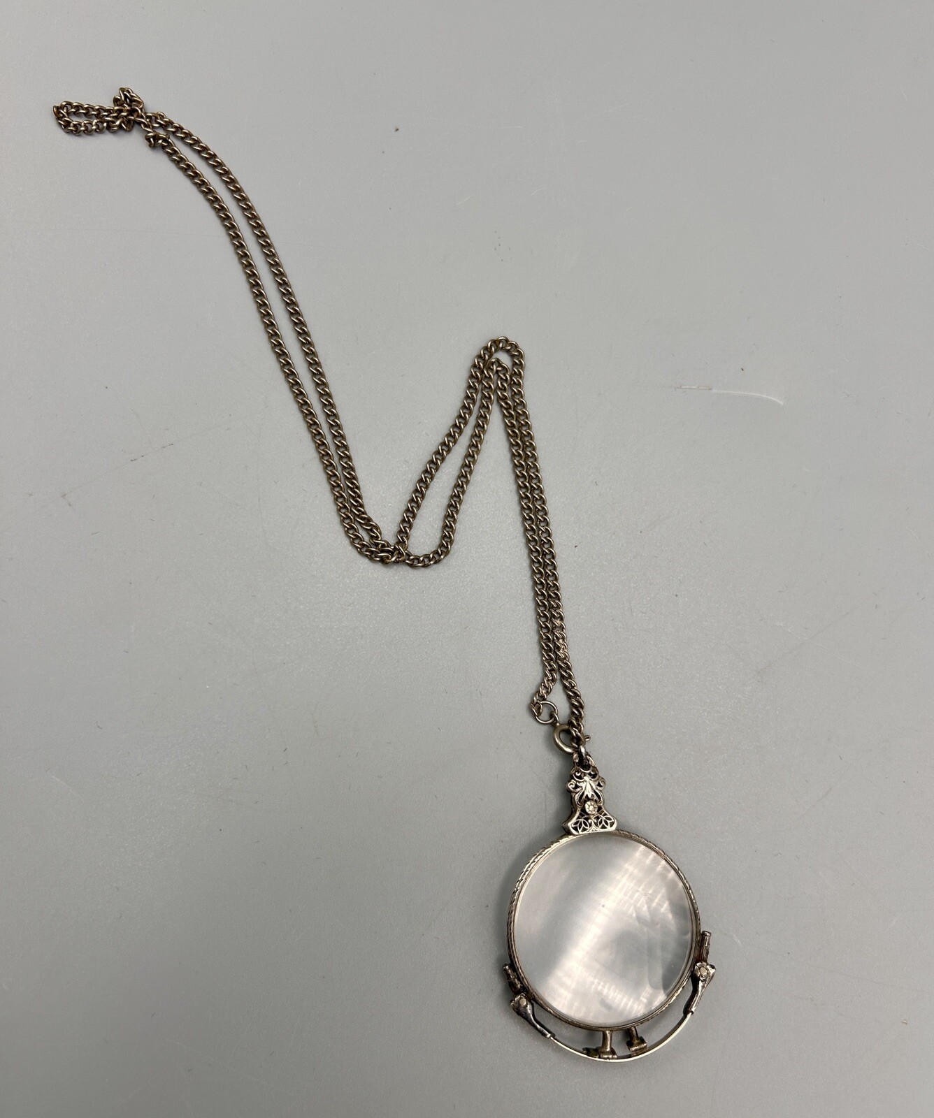 Victorian Silver Lorgnette Reading Glasses Pendant Necklace