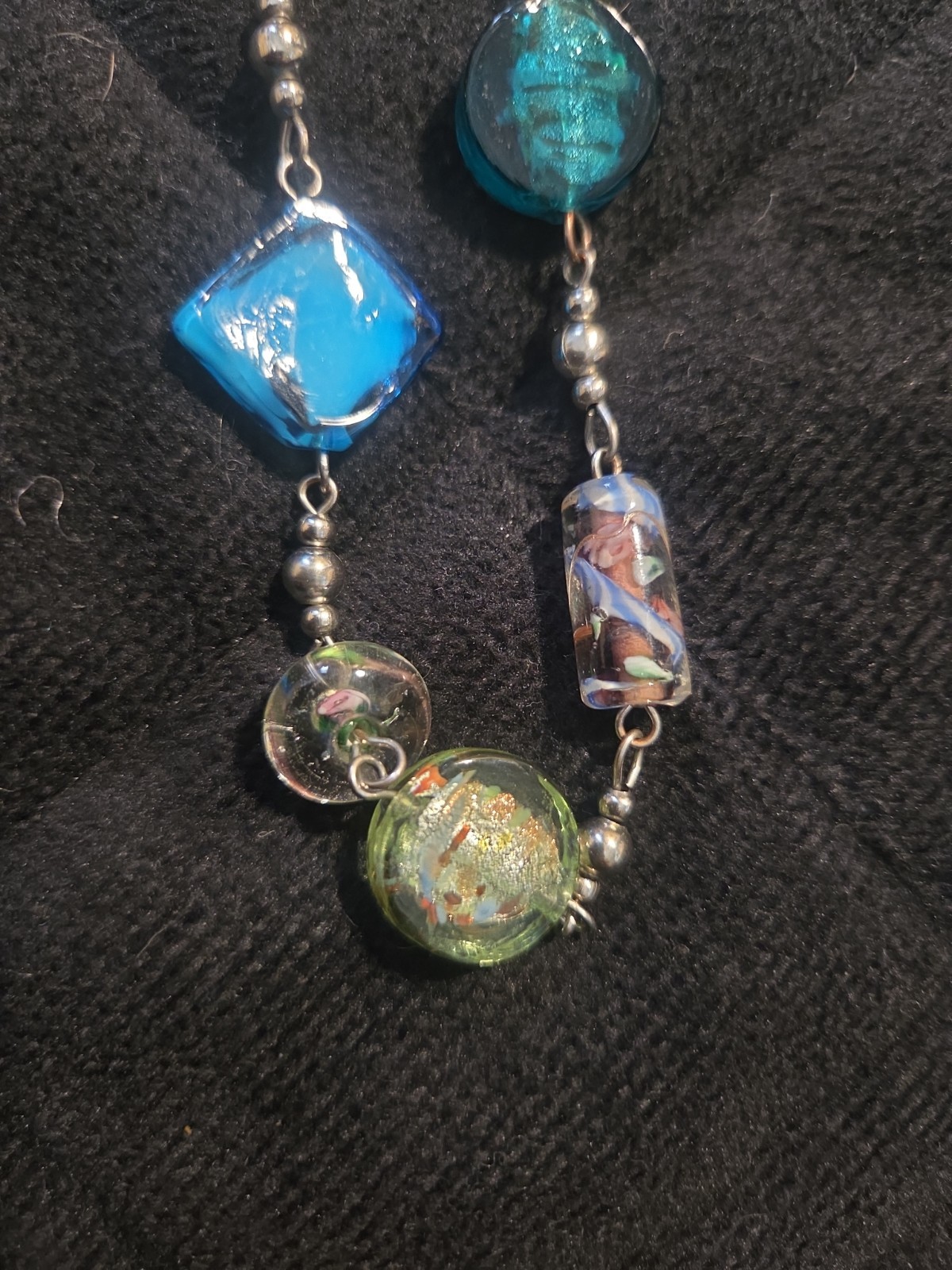 Premier Designs Necklace Venetian Foil Art Glass Long Multicolor Flapper 36″