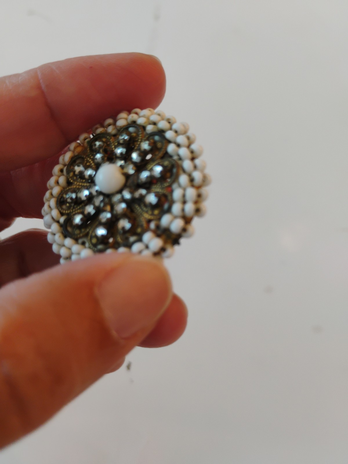 Vtg MIRIAM HASKELL BROOCH BAROQUE, Pearl/Rhinestones Signed, No Pin On Back