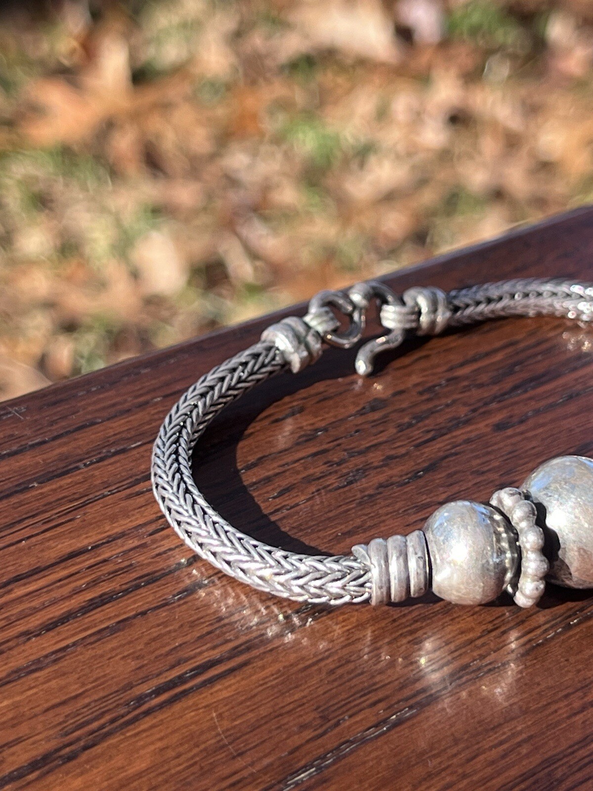 Vintage Sterling Silver Wheat Link Beaded Bracelet