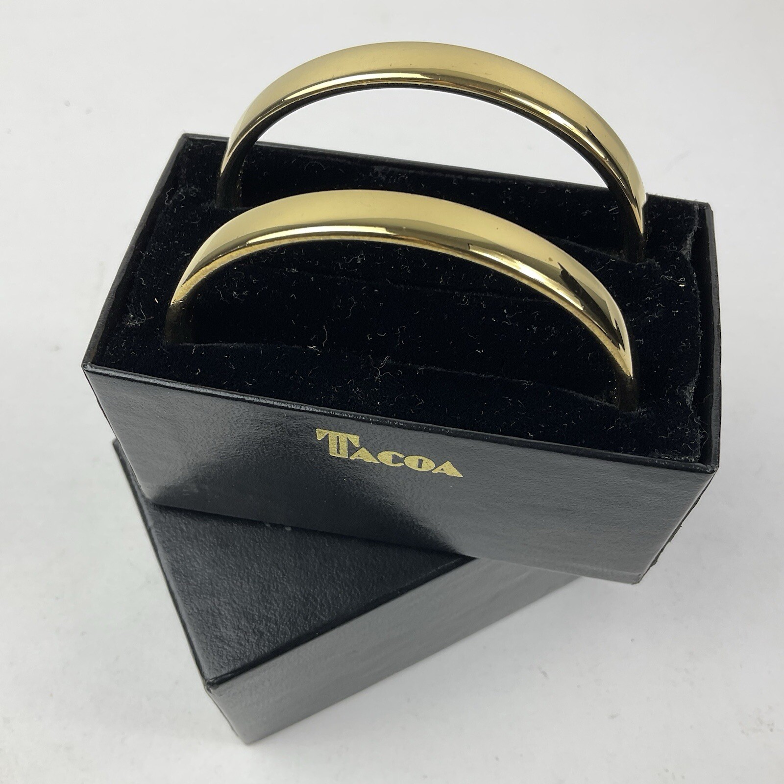 Vtg 80’s Old Stock New in Box Tacoa Gold Bangles 2 Pair 8mm Shiny Finish Size 8
