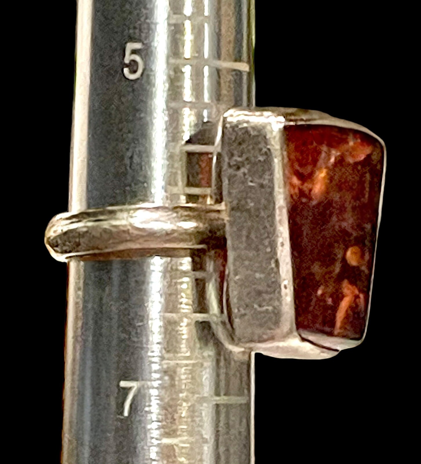 Vintage Baltic Sea COGNAC AMBER Ring Sz 6 Brutalist Sterling Silver 10g Nice EUC