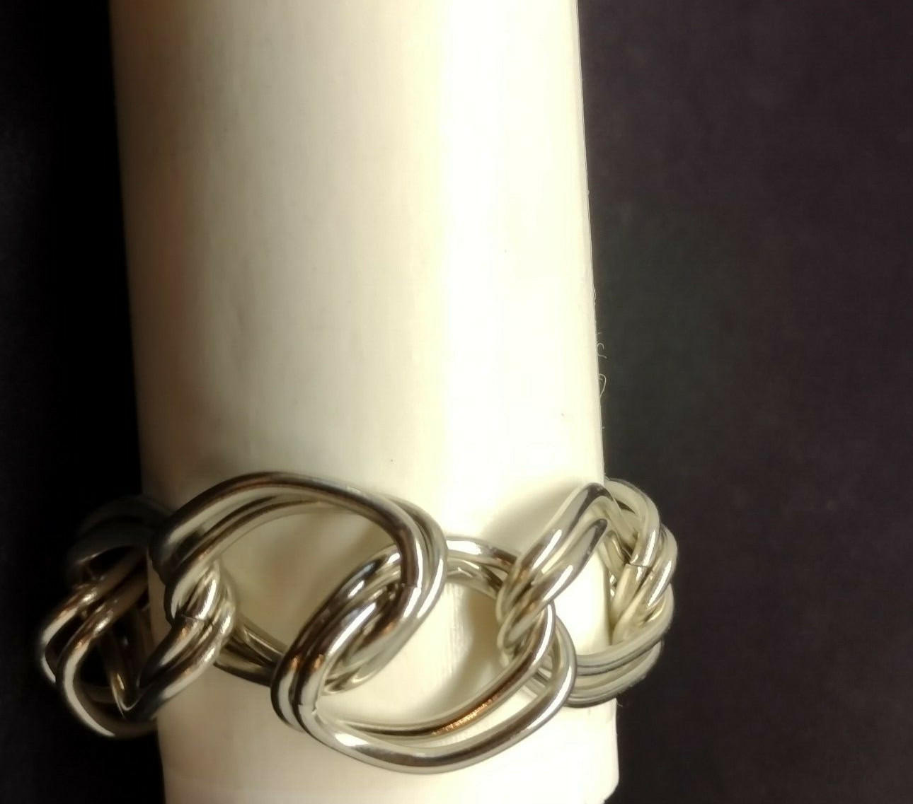 Silver Tone Bracelet Double Layer 7.5 in Rolo Cable Chain Link Charm Chunky