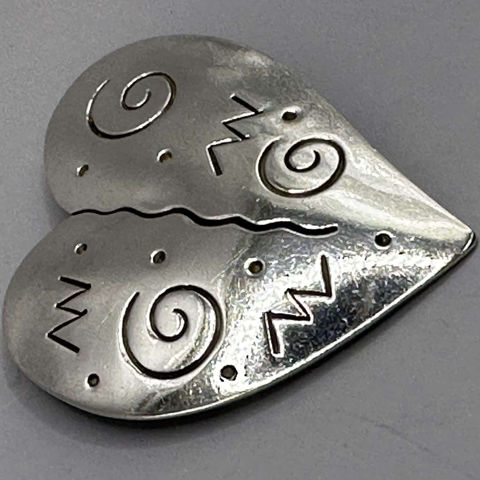 Rustic Stamped Heart Brooch Designer Signed Forbes 925 Sterling Silver Cutout