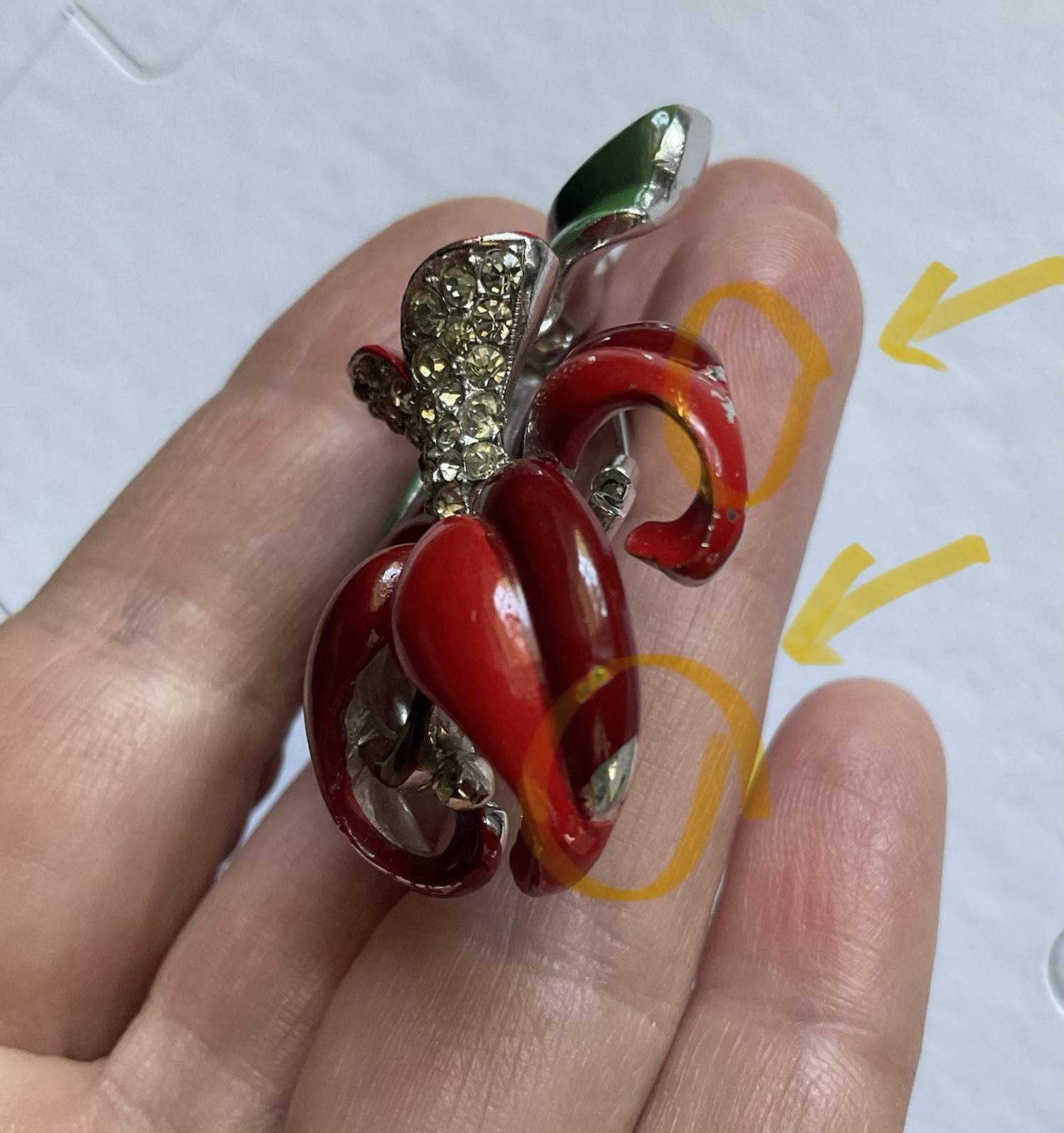 Trifari ‘Alfred Philippe’ Pave and Enamel Red Daffodil Flower Pin Fur Clip