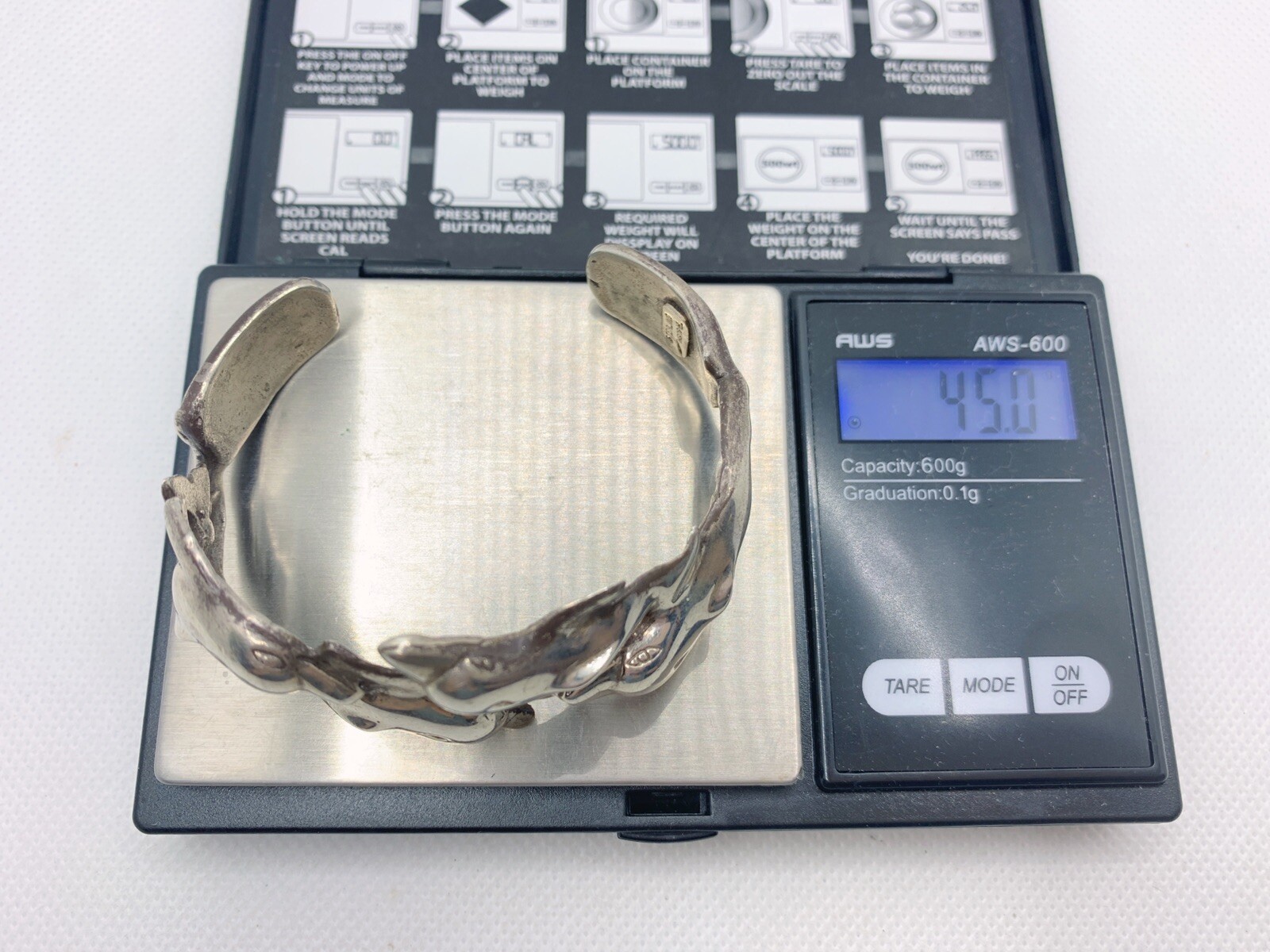 VTG Signed TH.Bush Sterling Silver Dolphin Wave Cuff Bracelet 45g #bda