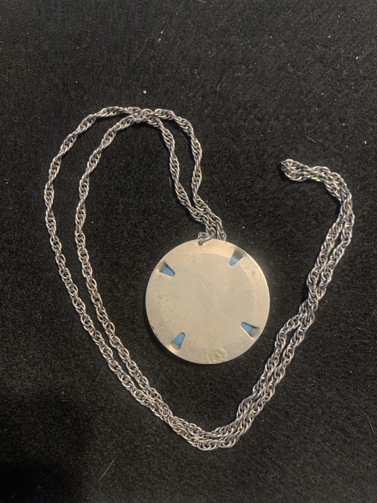 VINTAGE BELL TRADING CO NICKEL SILVER TURQUOISE THUNDERBIRD PENDANT NECKLACE