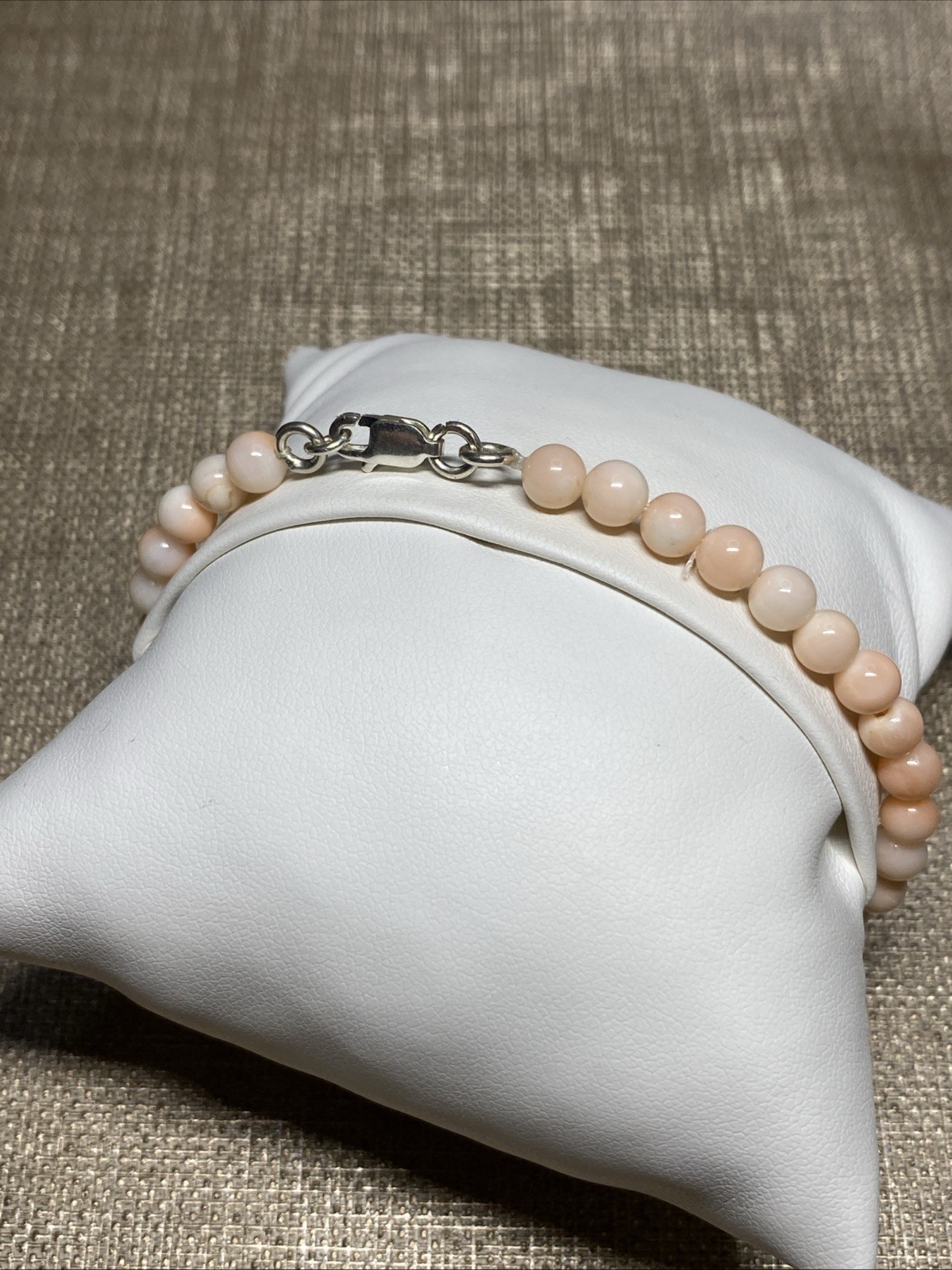 Vintage 1970s Angel Skin Coral Bracelet 7.5” 5.3mm Beads Sterling 925