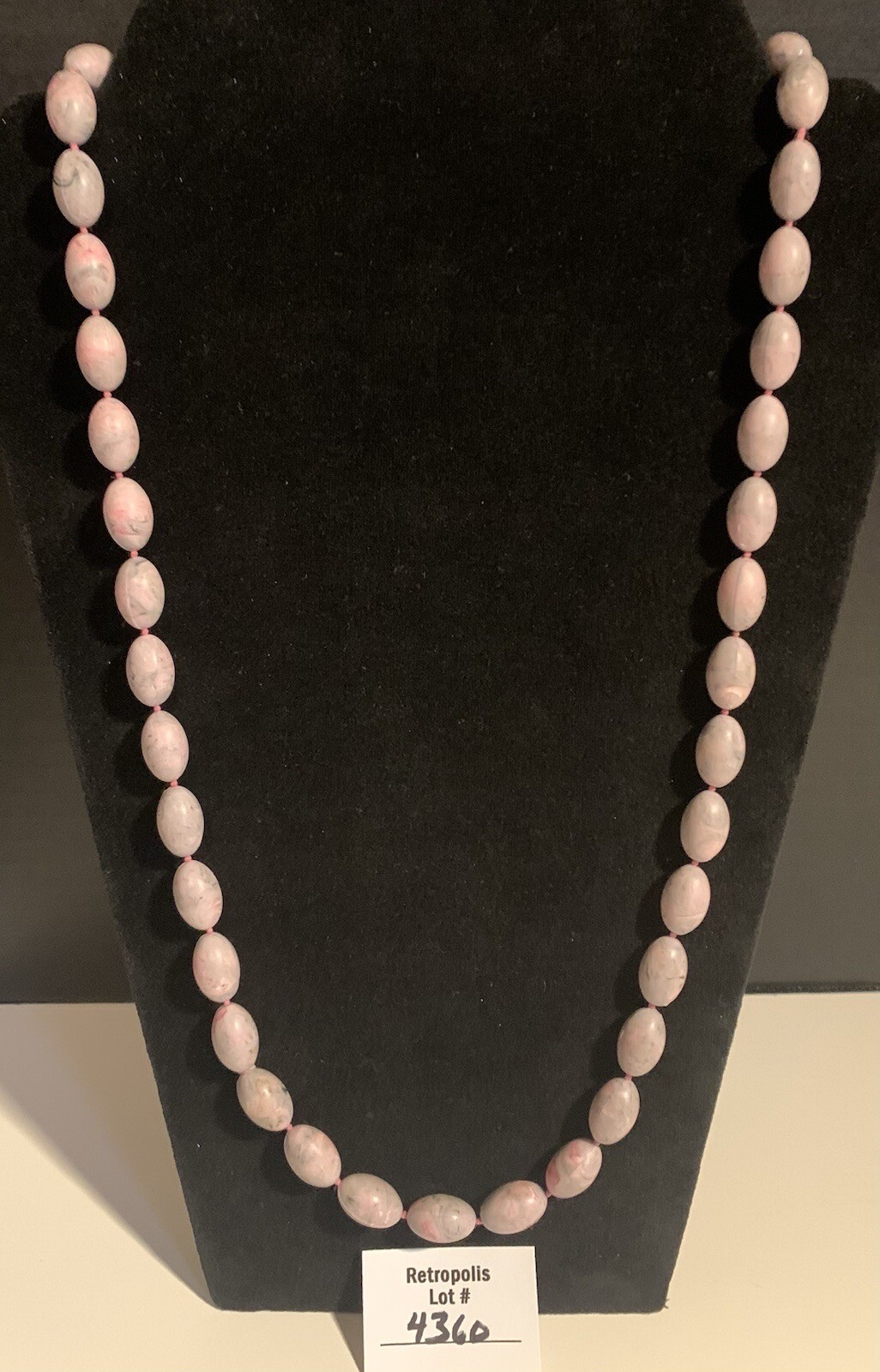 Pink Swirl Faux Marble Bead Necklace Vintage 30″ Retro